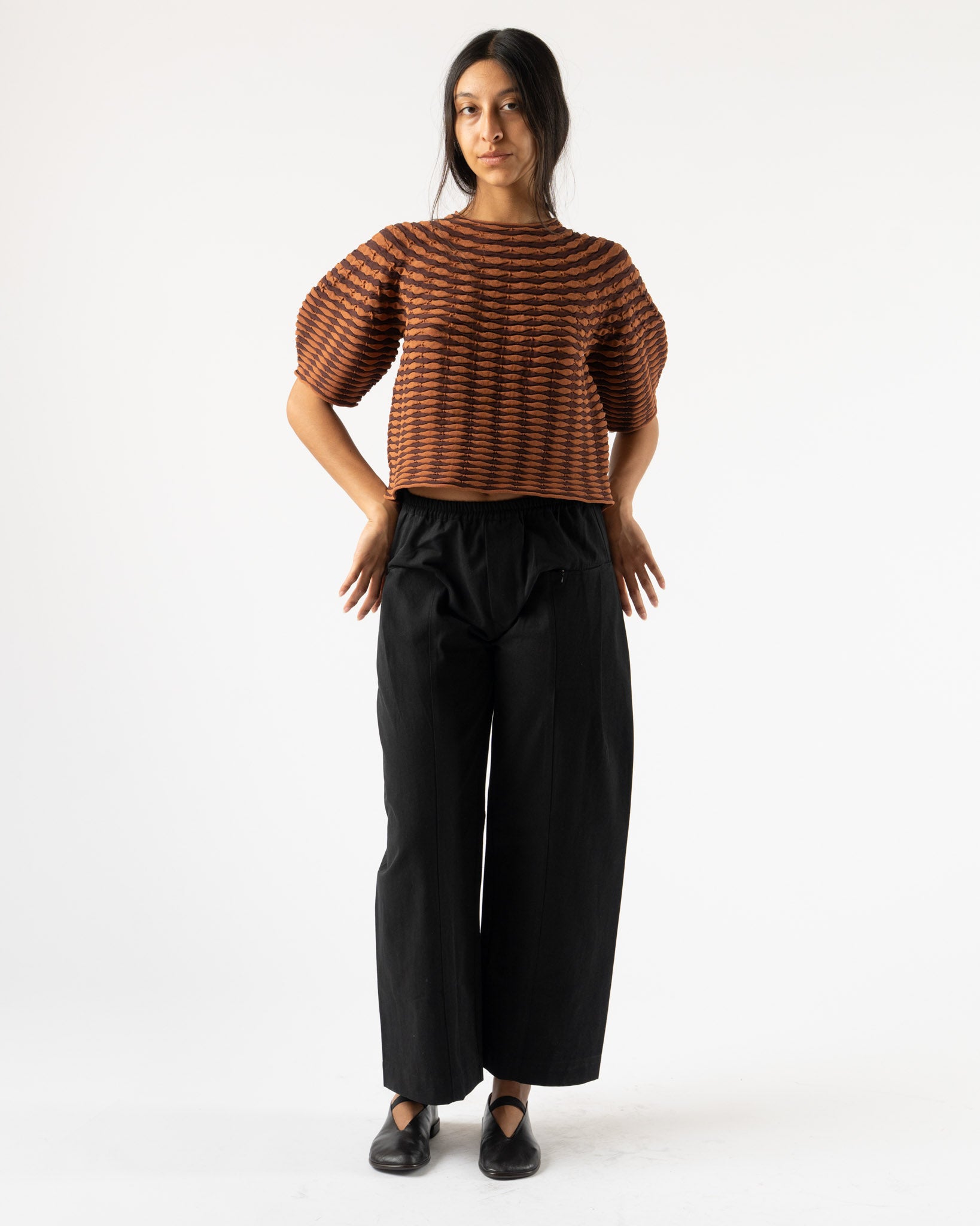 Pleats Please Issey Miyake Colorful Mushroom Knit Top in Brown
