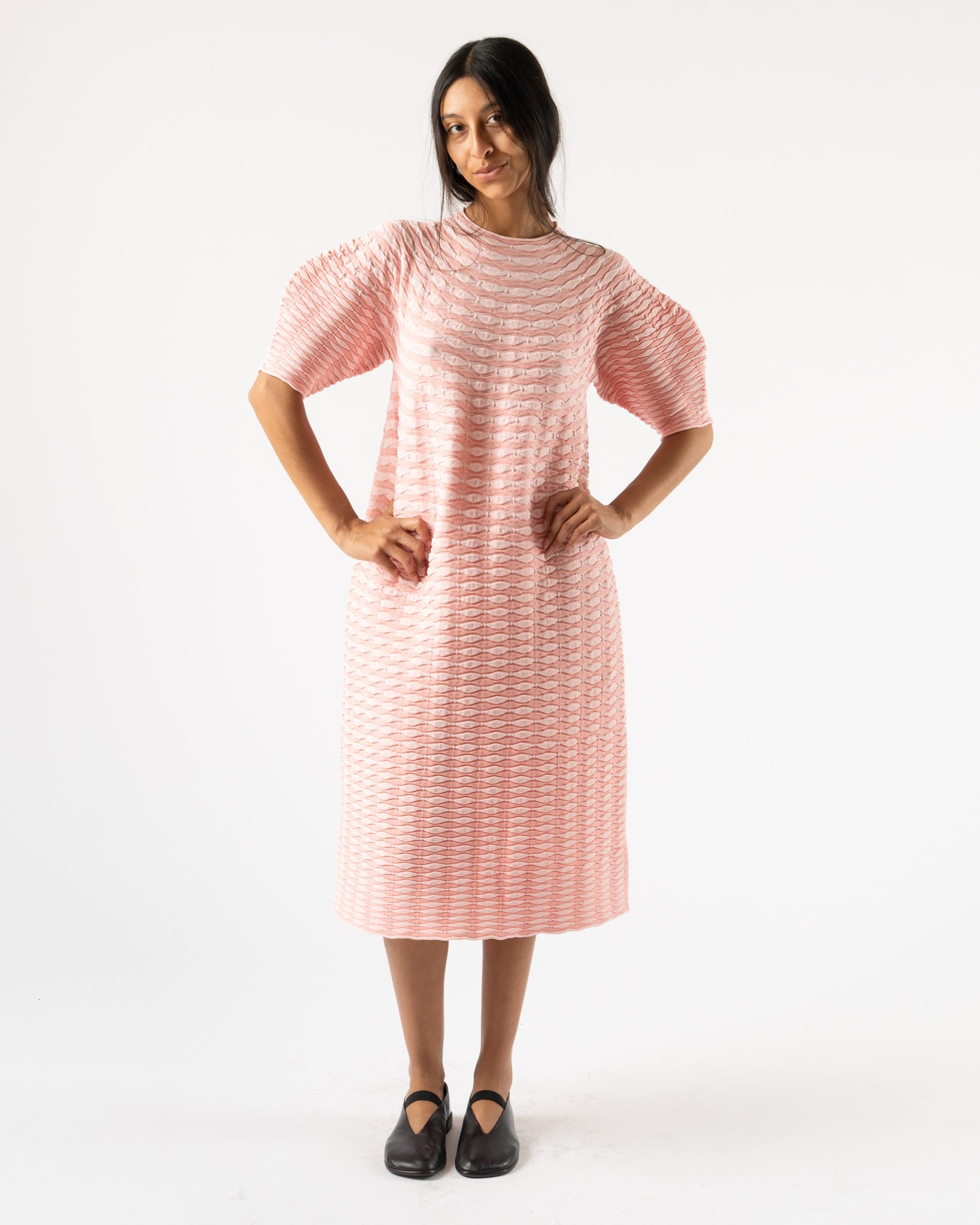 Pleats Please Issey Miyake Colorful Mushroom Knit Dress in Light Pink