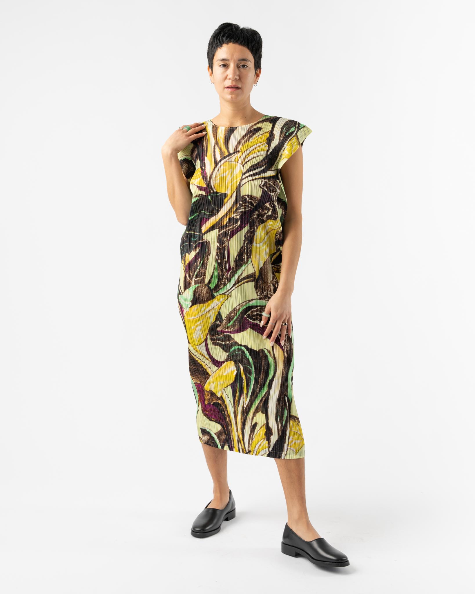 open lace back dress Pleats Please Issey Miyake Tardivo Dress in Khaki