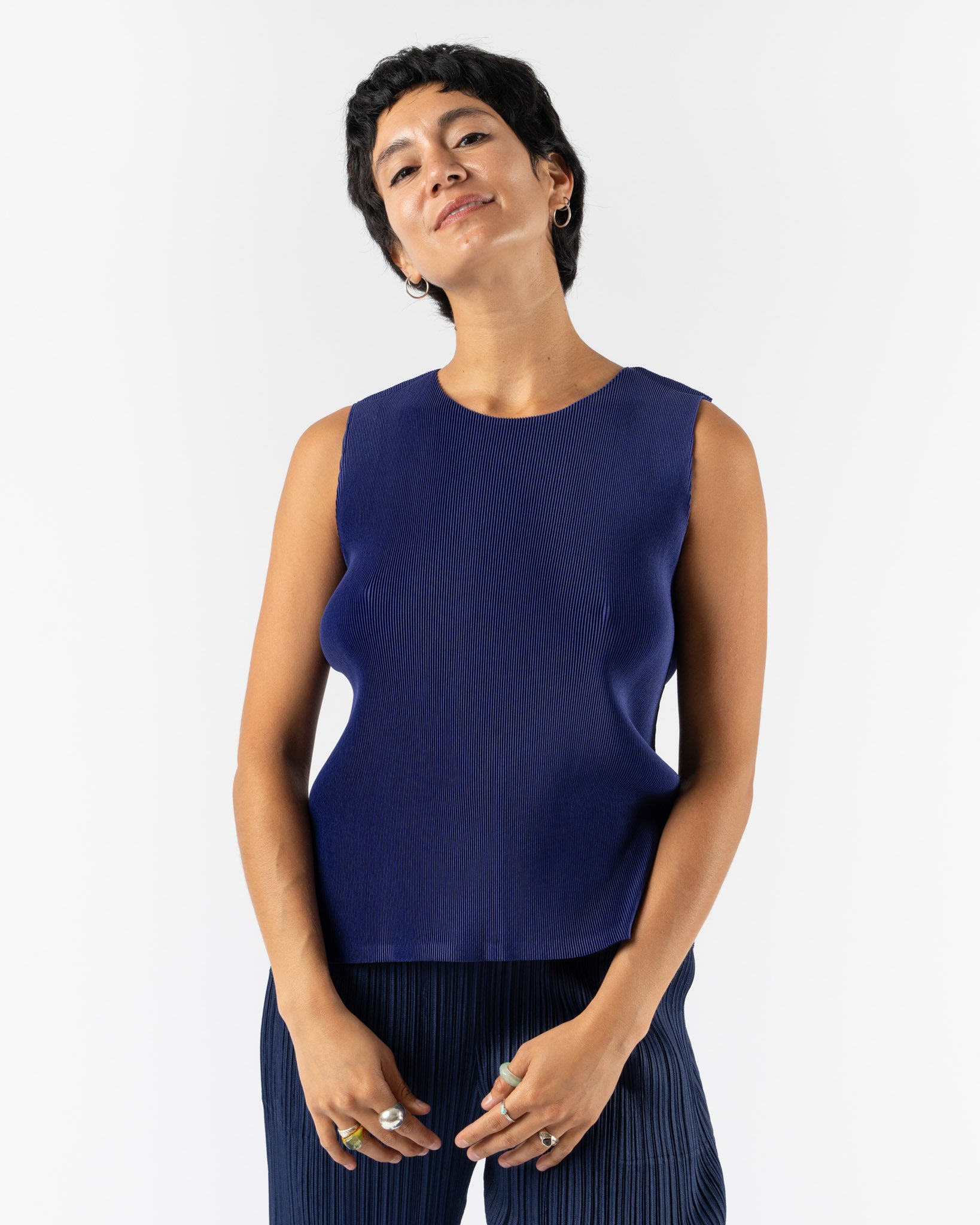 Pleats Please Issey Miyake Mist July Top in Dark Blue