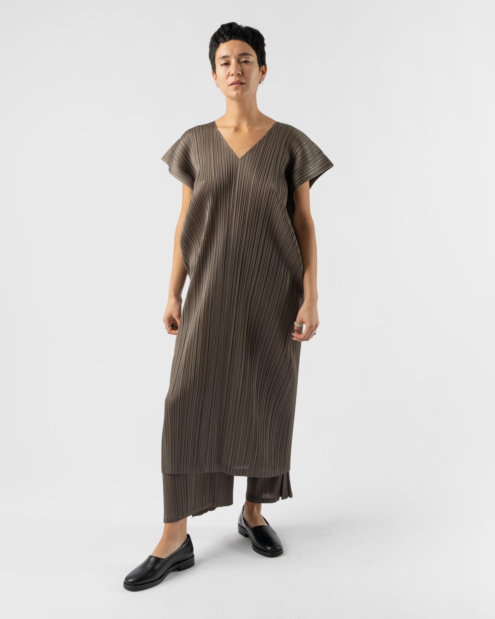 Pleats Please Issey Miyake March Monthly Colors Dress in Khaki