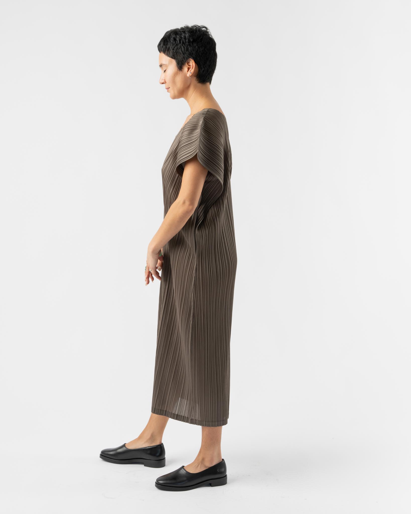 Pleats Please Issey Miyake March Monthly Colors Dress in Khaki