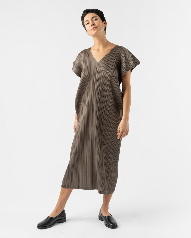 Pleats Please Issey Miyake March Monthly Colors Dress in Khaki