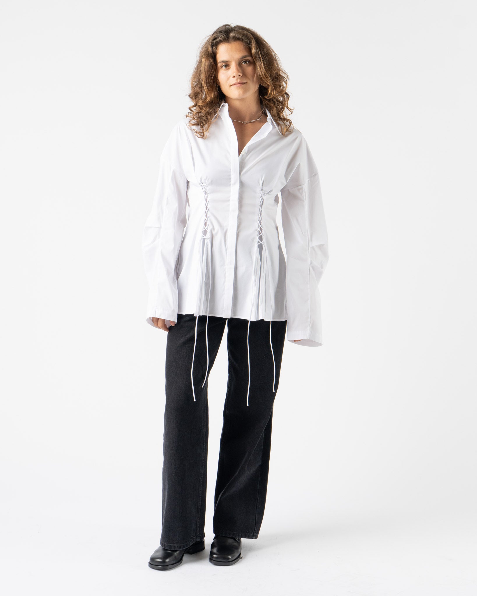 PRISCAVera Laced Button Down in White