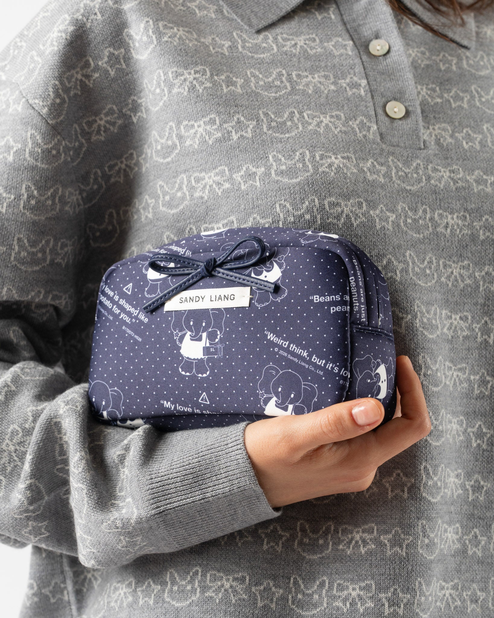 Sandy Liang Smol Pouch in Navy Elephants