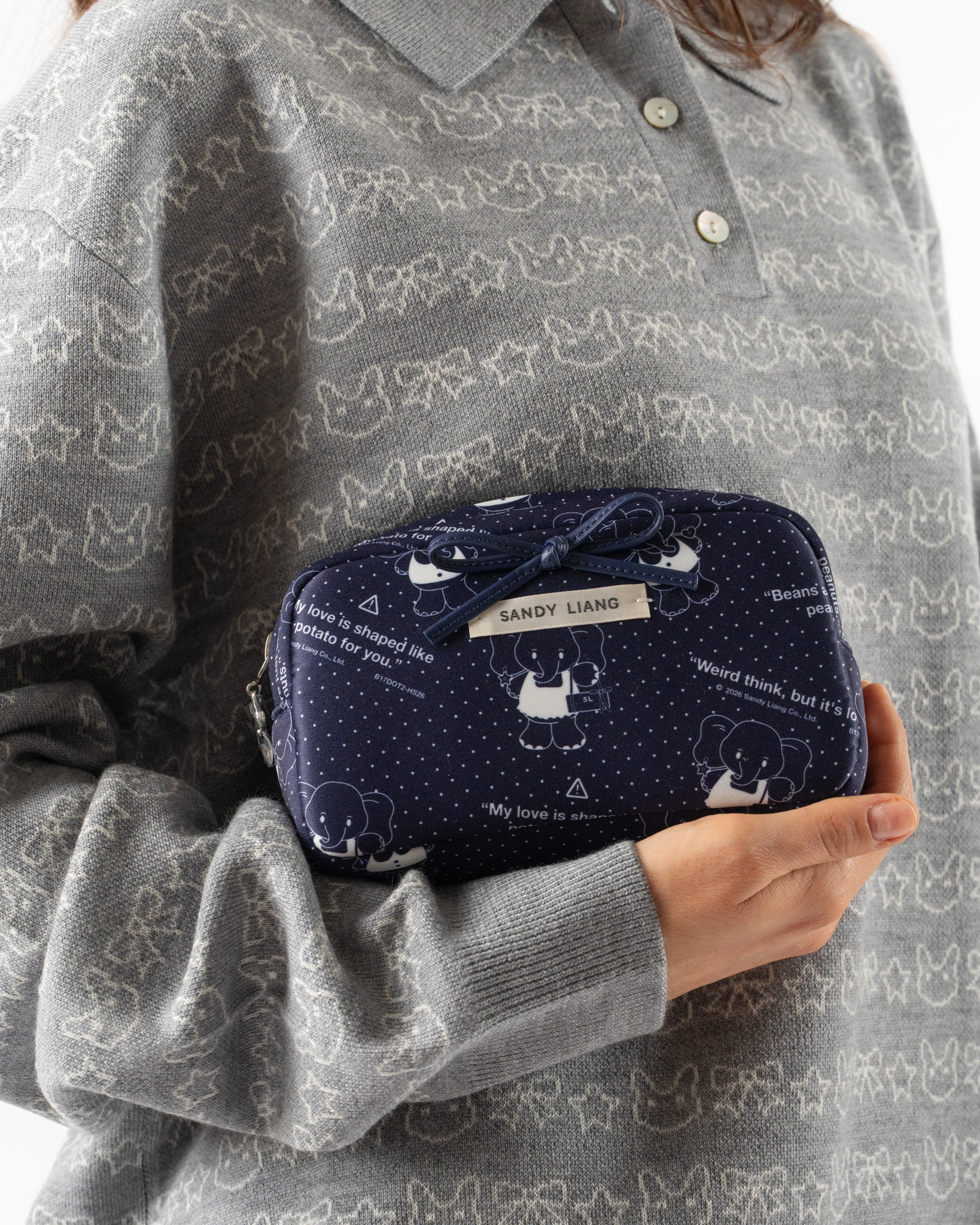 Sandy Liang Smol Pouch in Navy Elephants