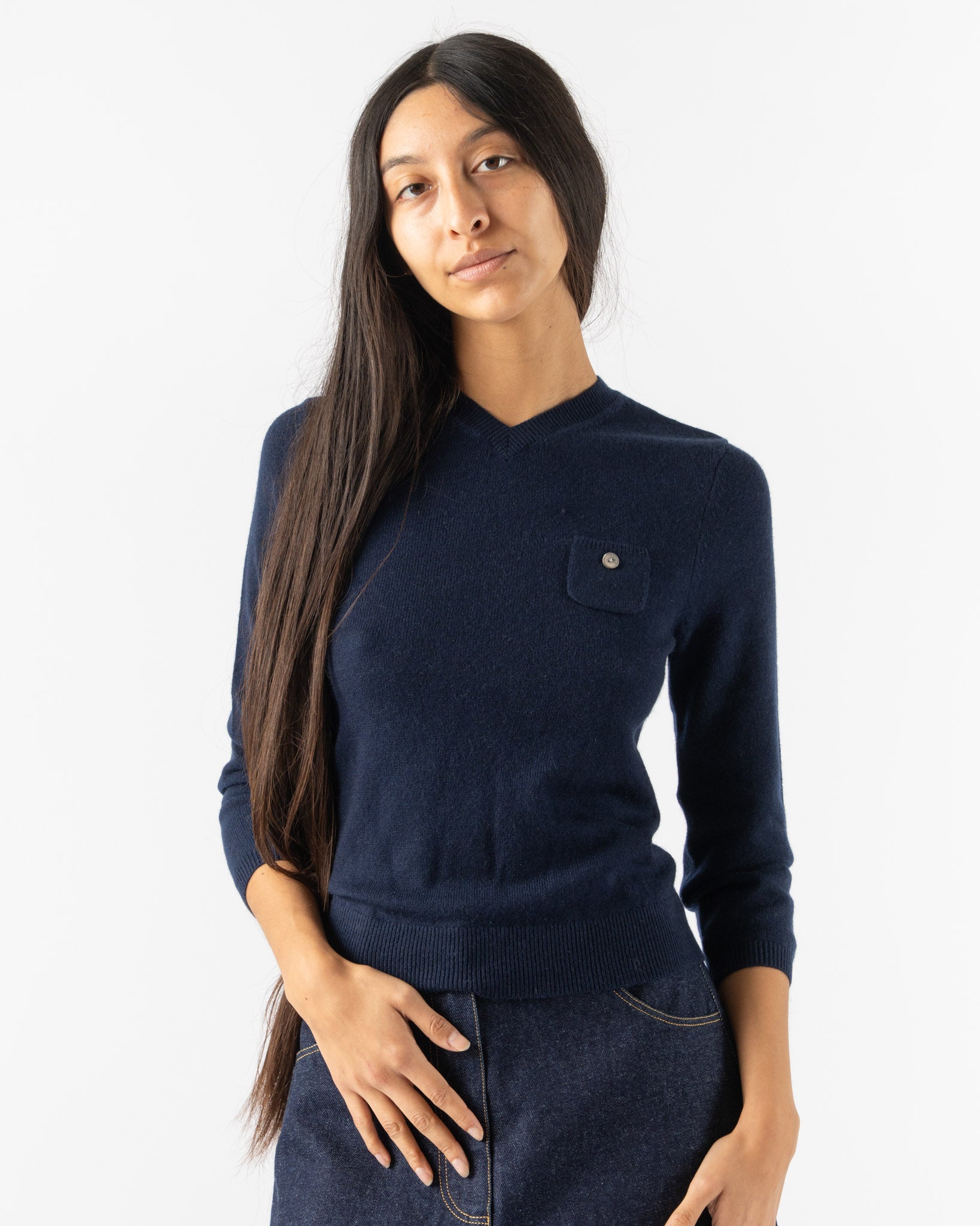Sandy Liang Bisky Cashmere Sweater in Navy