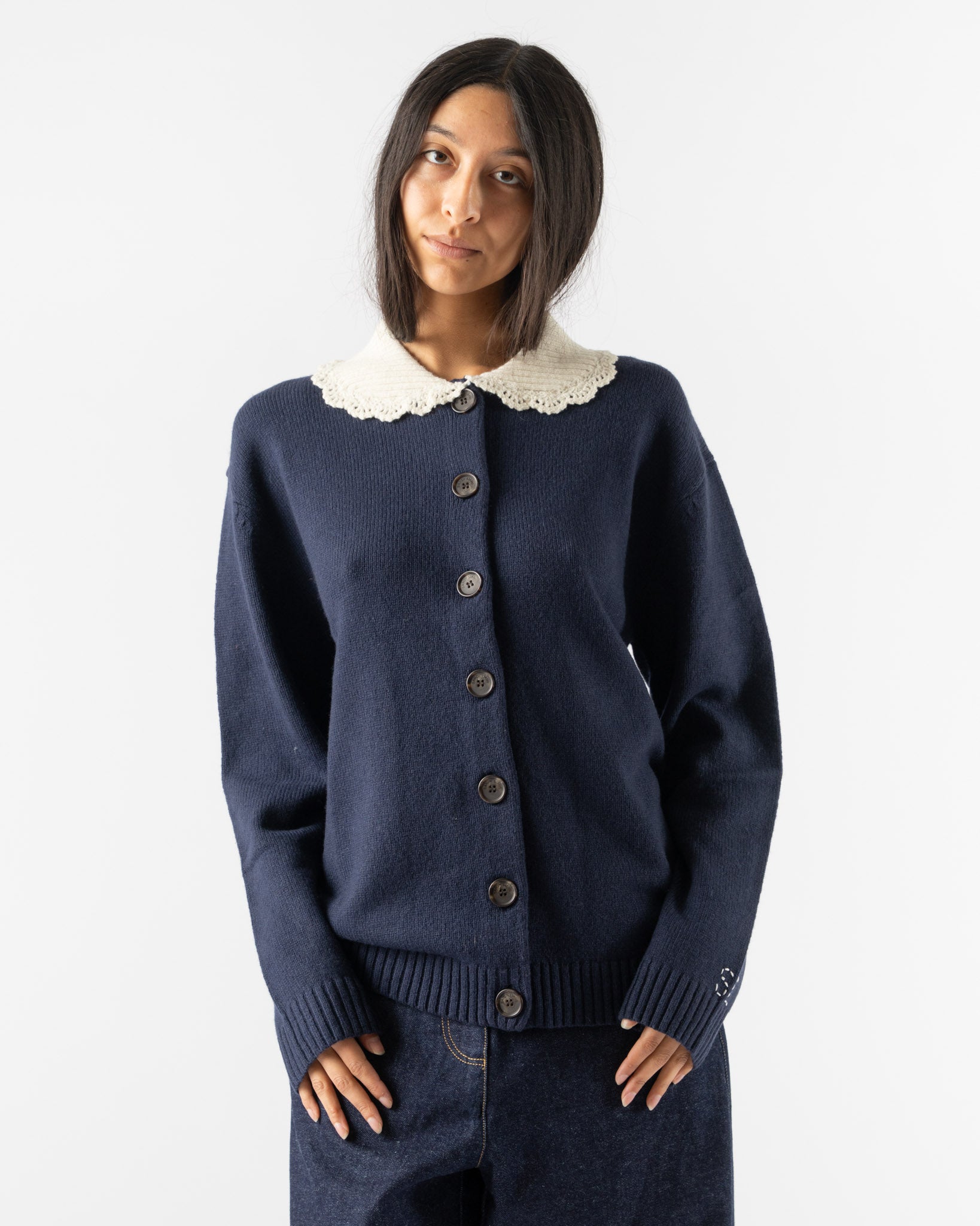 Sandy Liang Koda Cardigan in Navy Curated at Jake and Jones