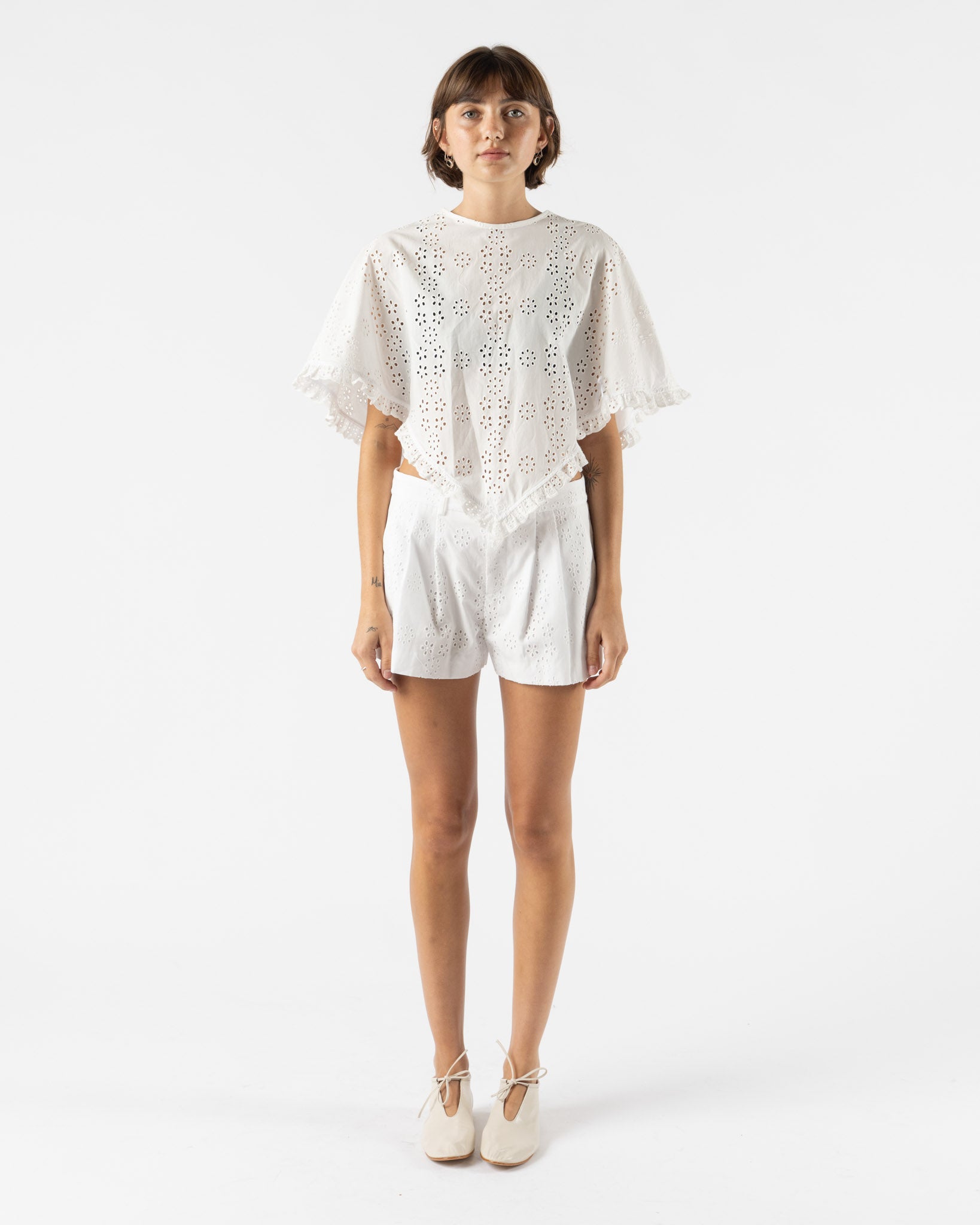 Sandy Liang Sago Shorts in White Eyelet