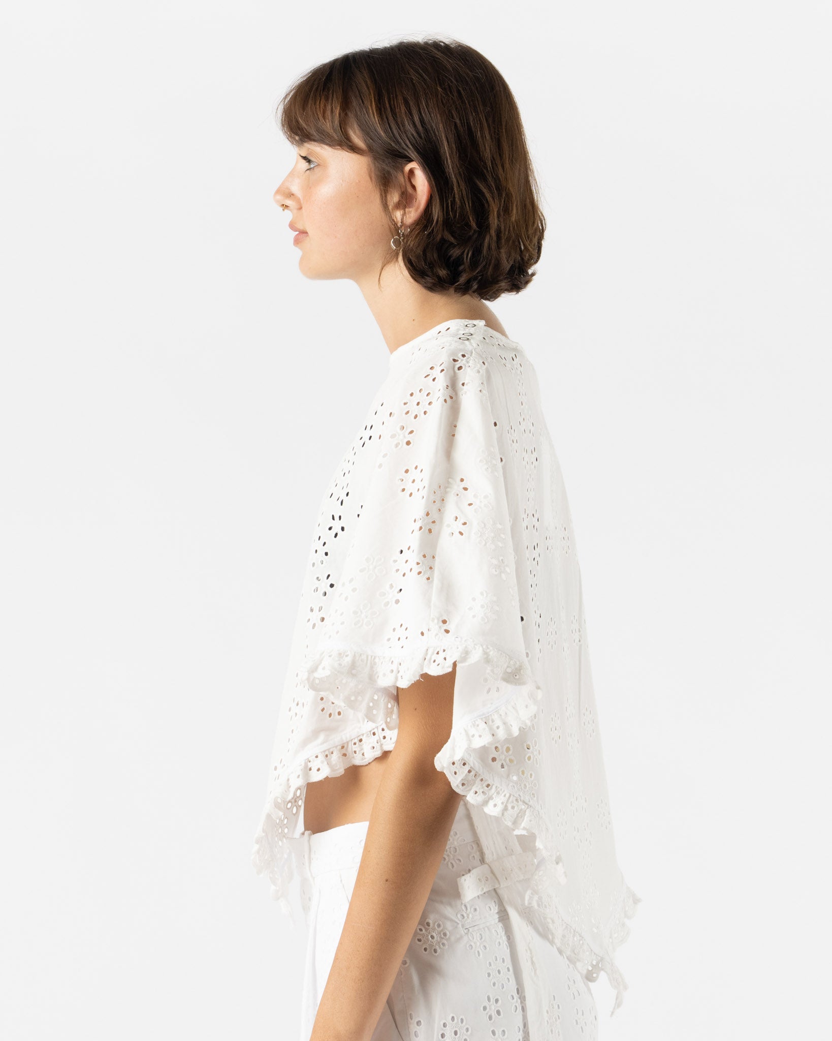 Sandy Liang Soba Poncho in White Eyelet