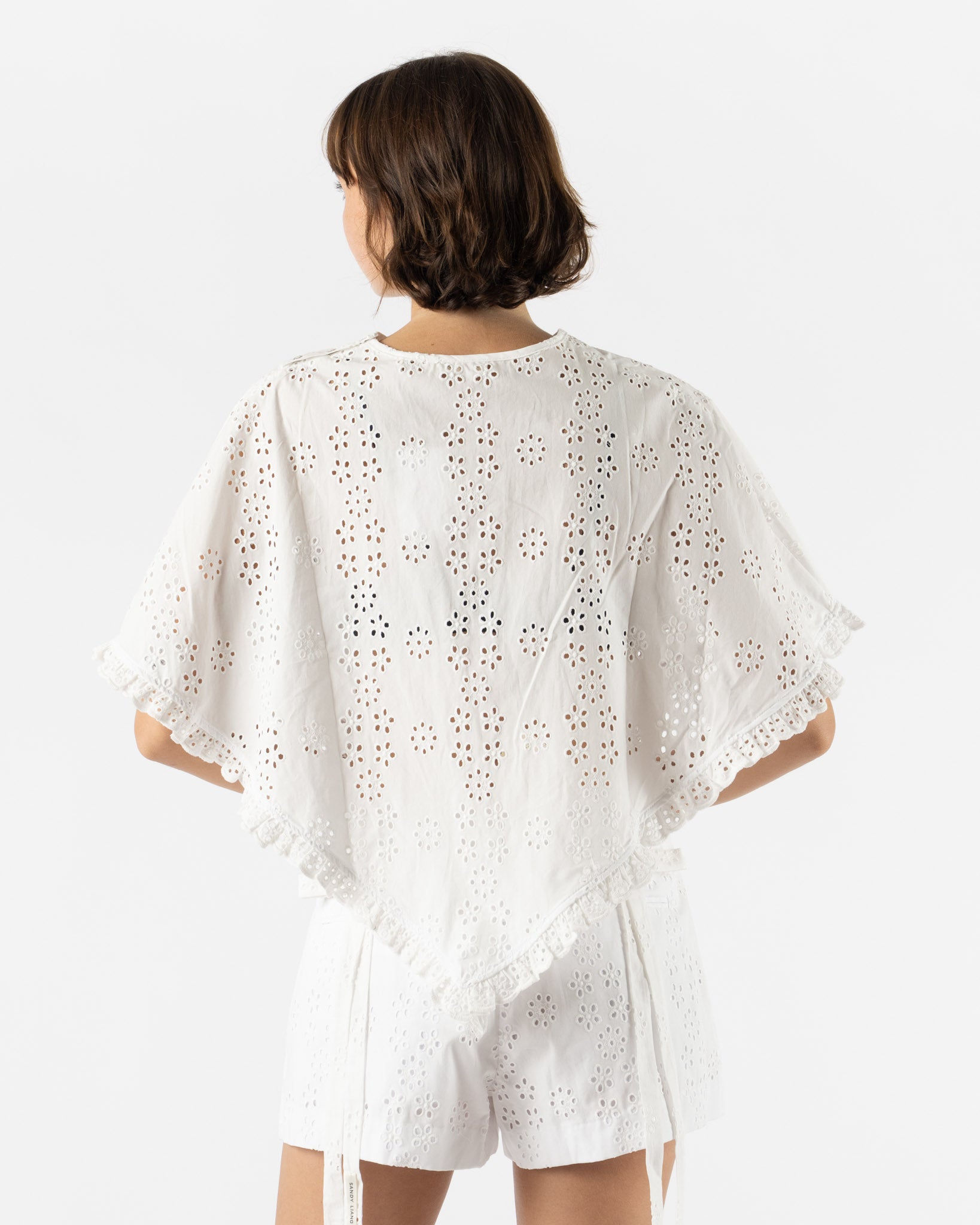 Sandy Liang Soba Poncho in White Eyelet