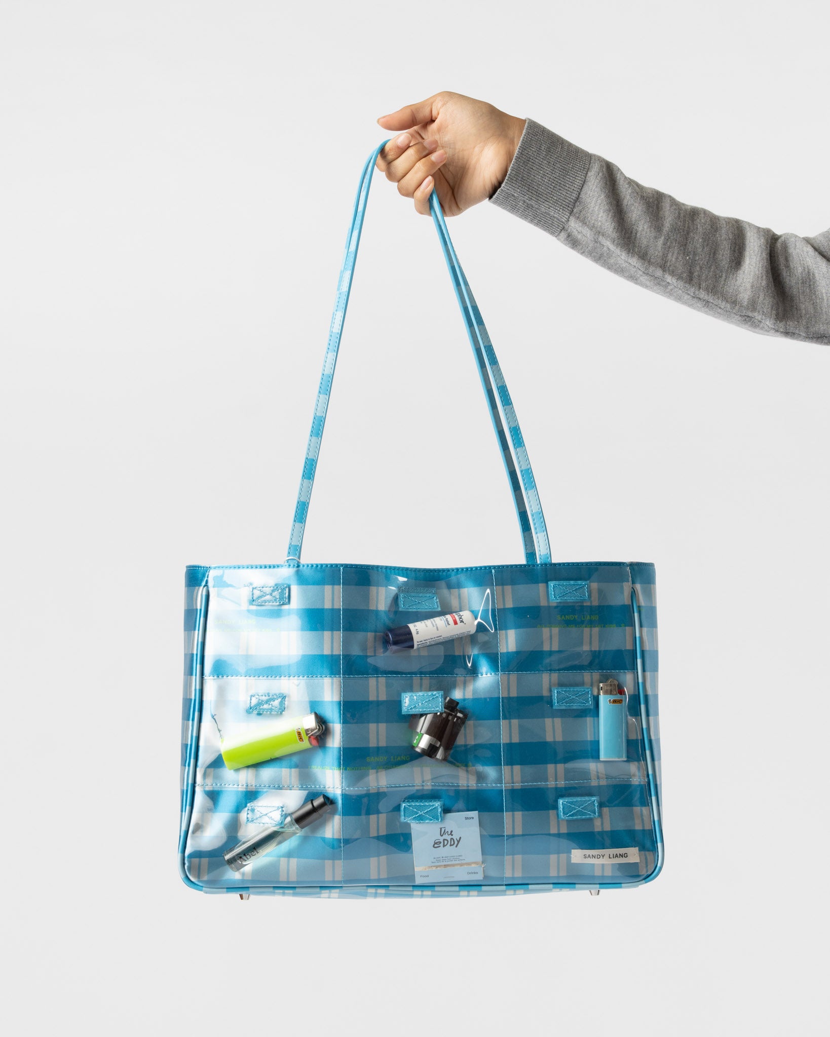 Sandy Liang Windows Tote in Plaid Blue Multi