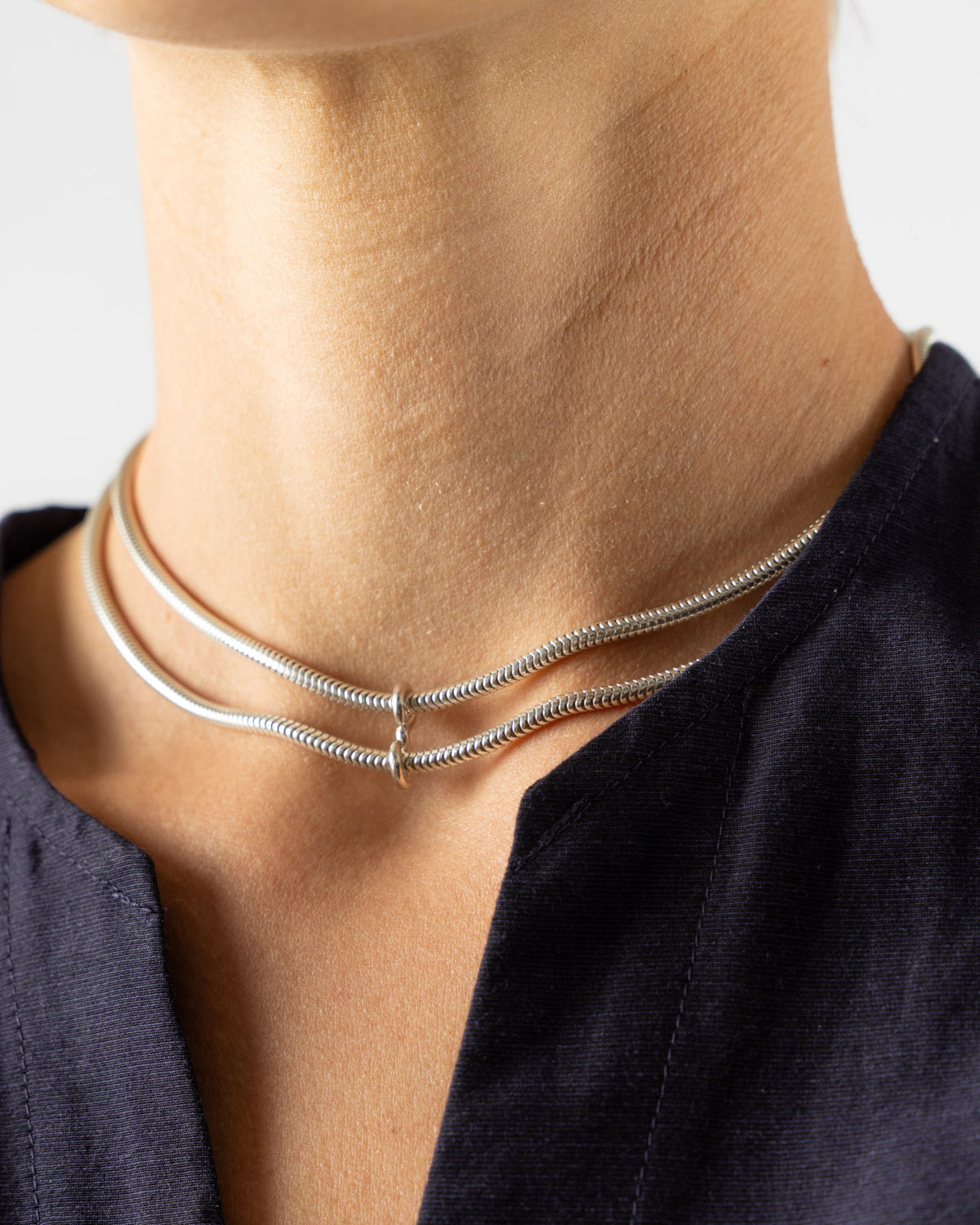 Sapir Bachar Double Snake Choker in Silver
