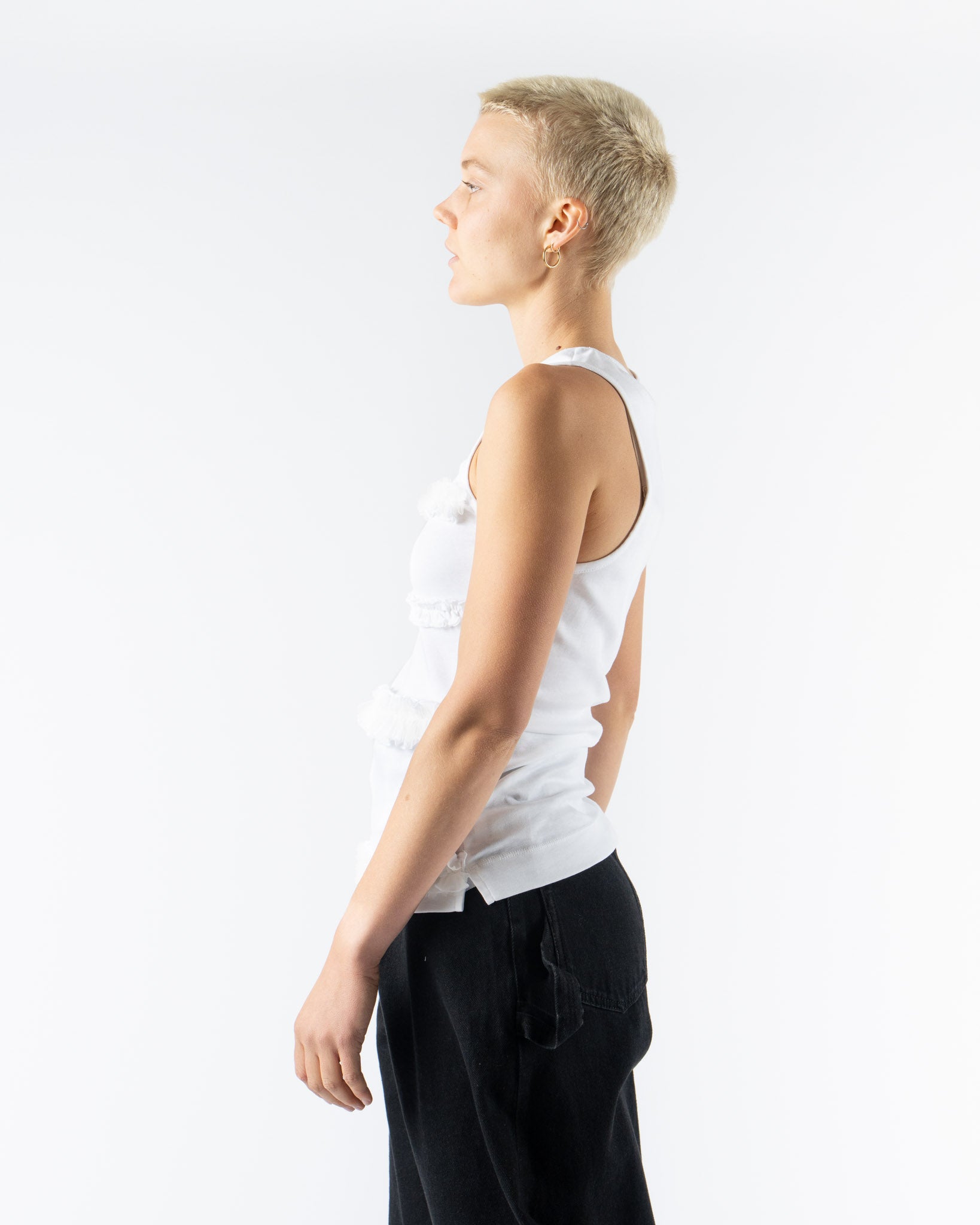 Simone Rocha Fitted Ruffle Frill Tank Top in White Cotton Jersey