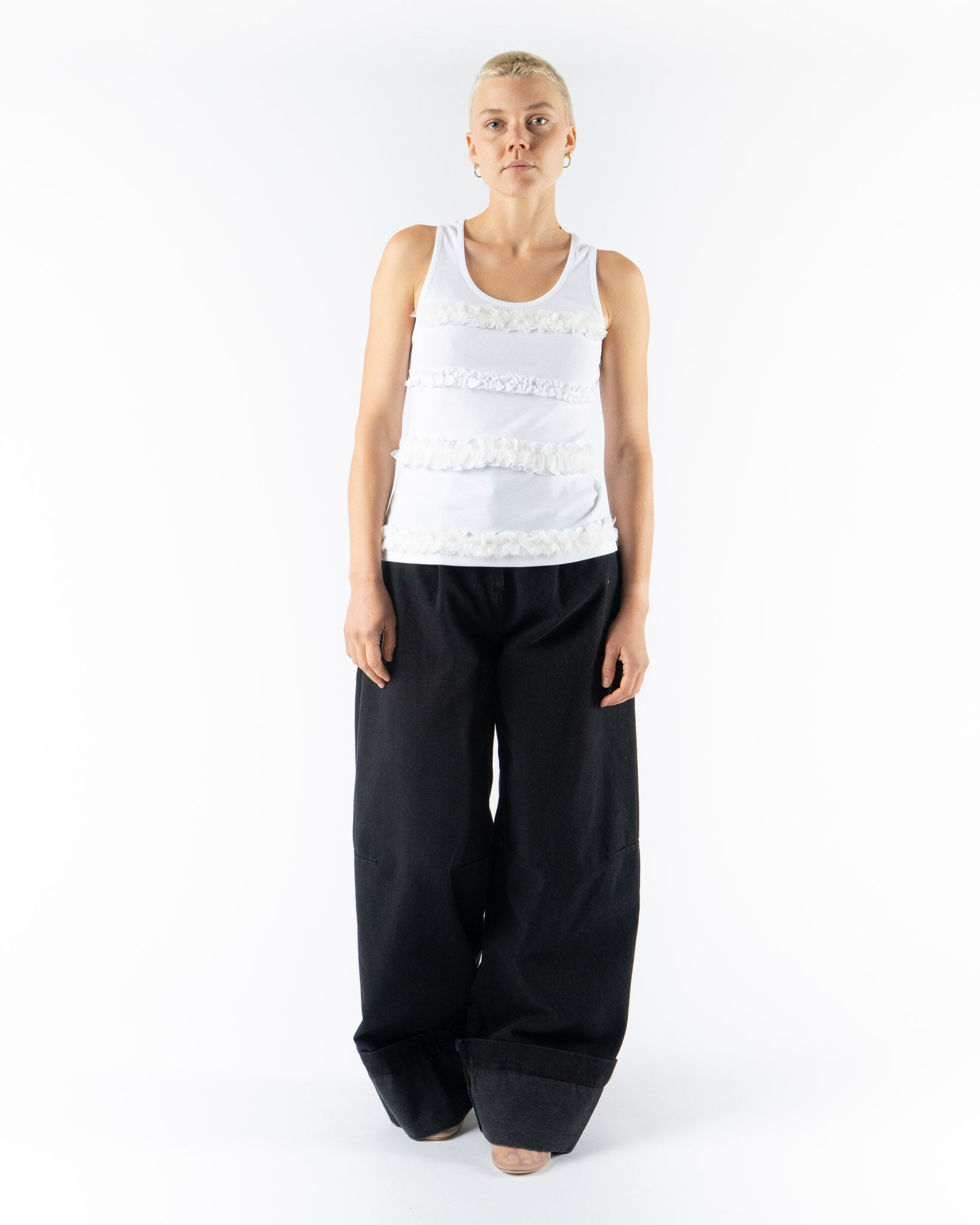 Simone Rocha Fitted Ruffle Frill Tank Top in White Cotton Jersey