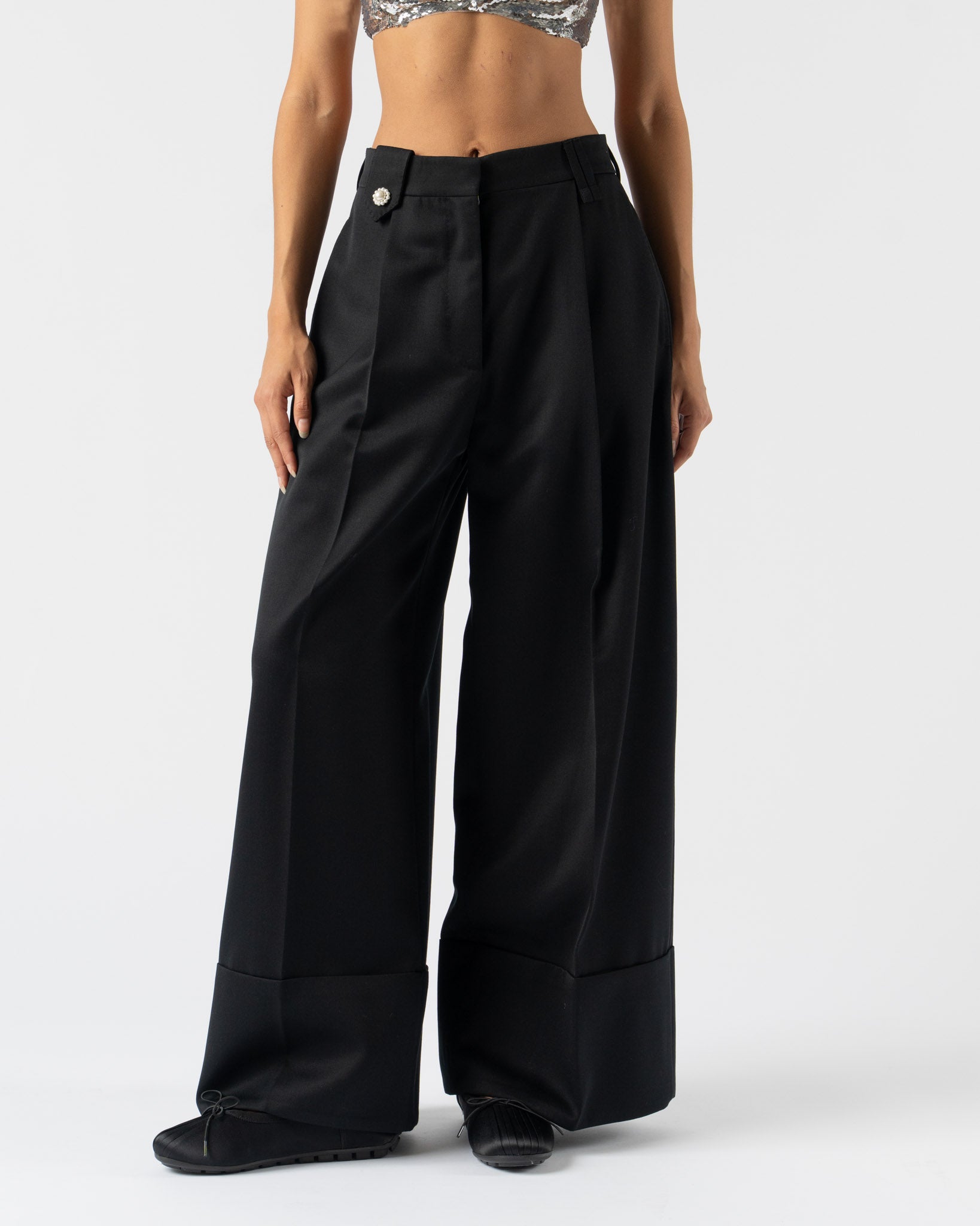 Simone Rocha Cropped Wide Leg Trousers in Black