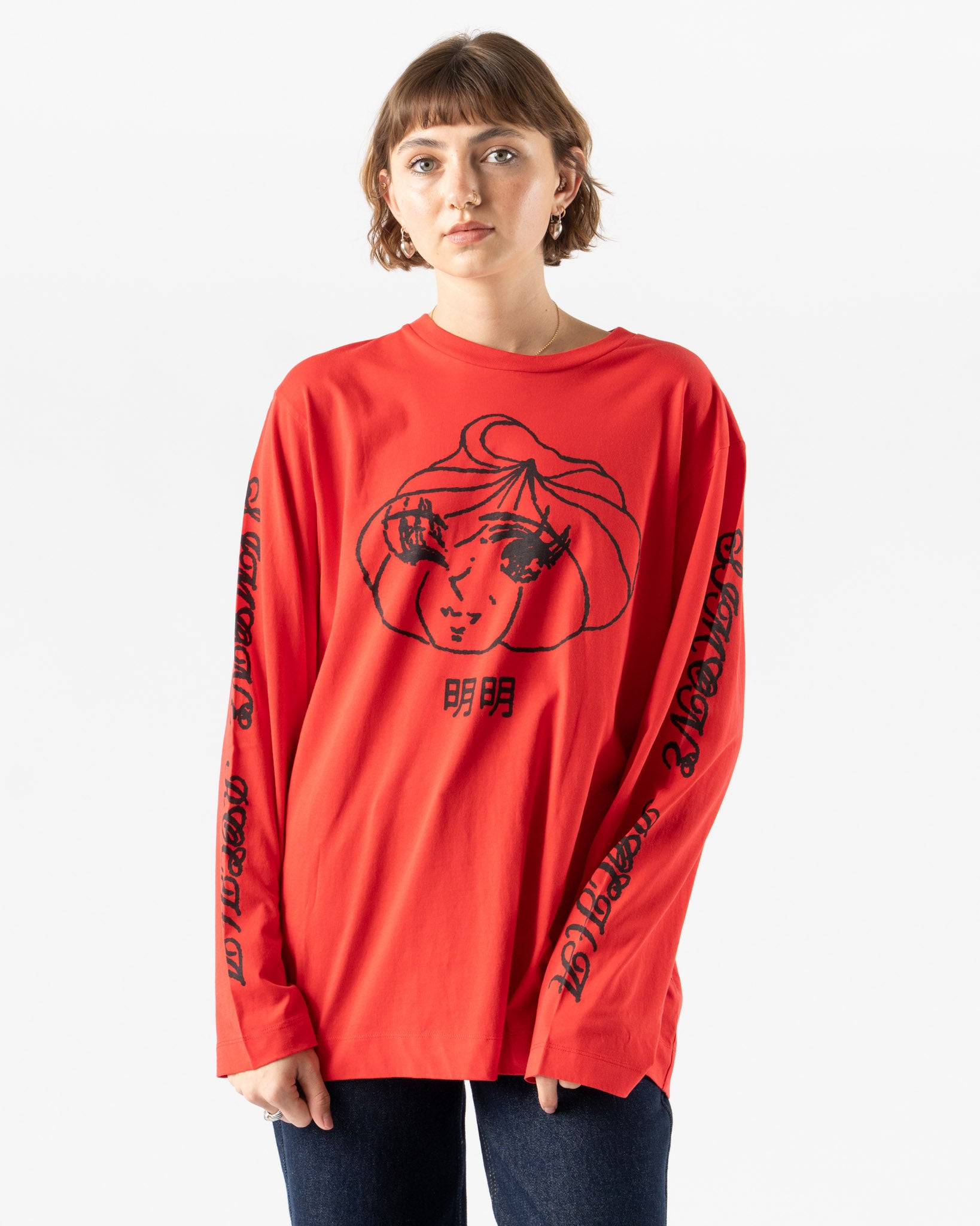 Simone Rocha Dim Sum Long Sleeve T-Shirt in Red/Black