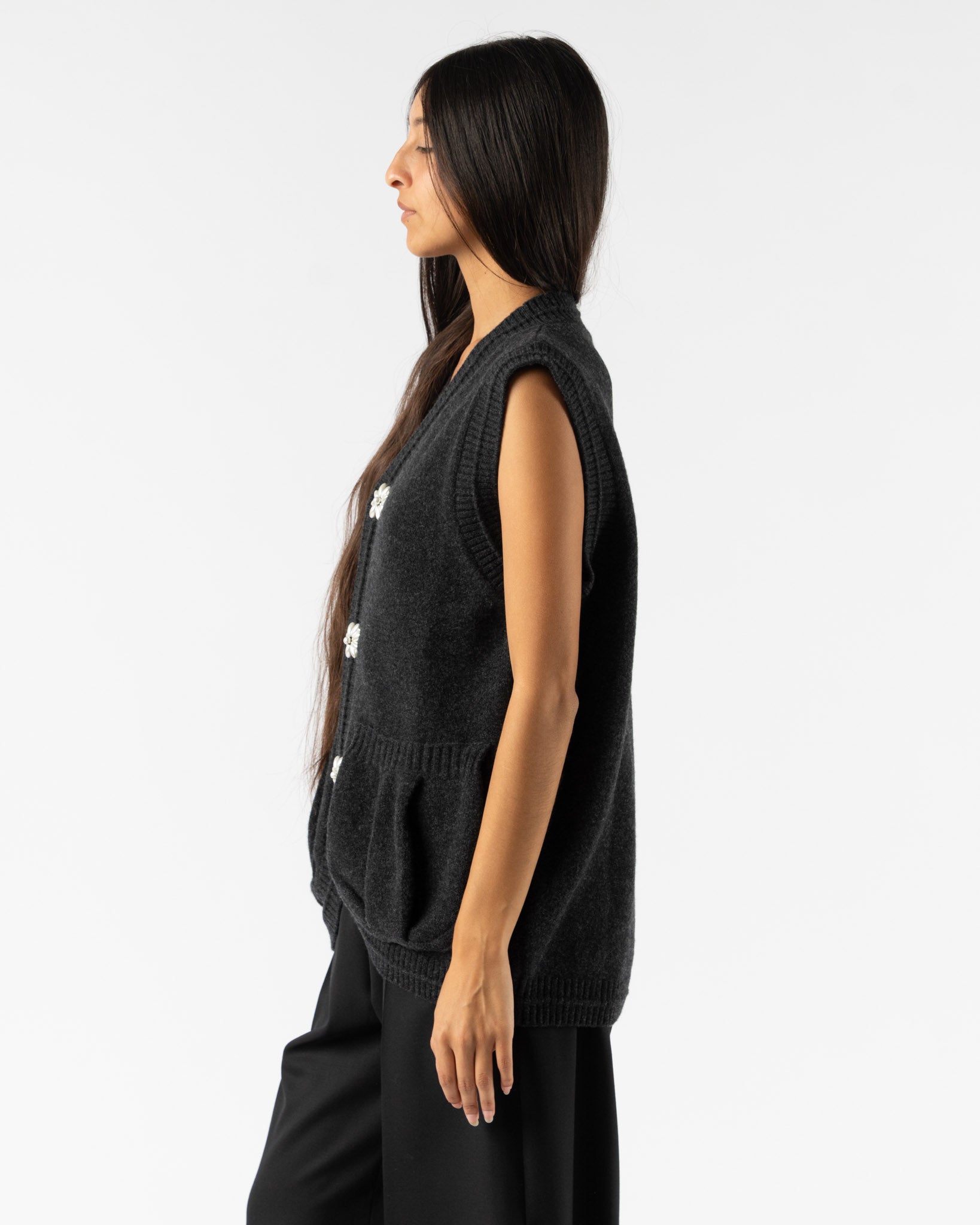 Simone Rocha Knit Vest with Pearl Buttons in Charcoal