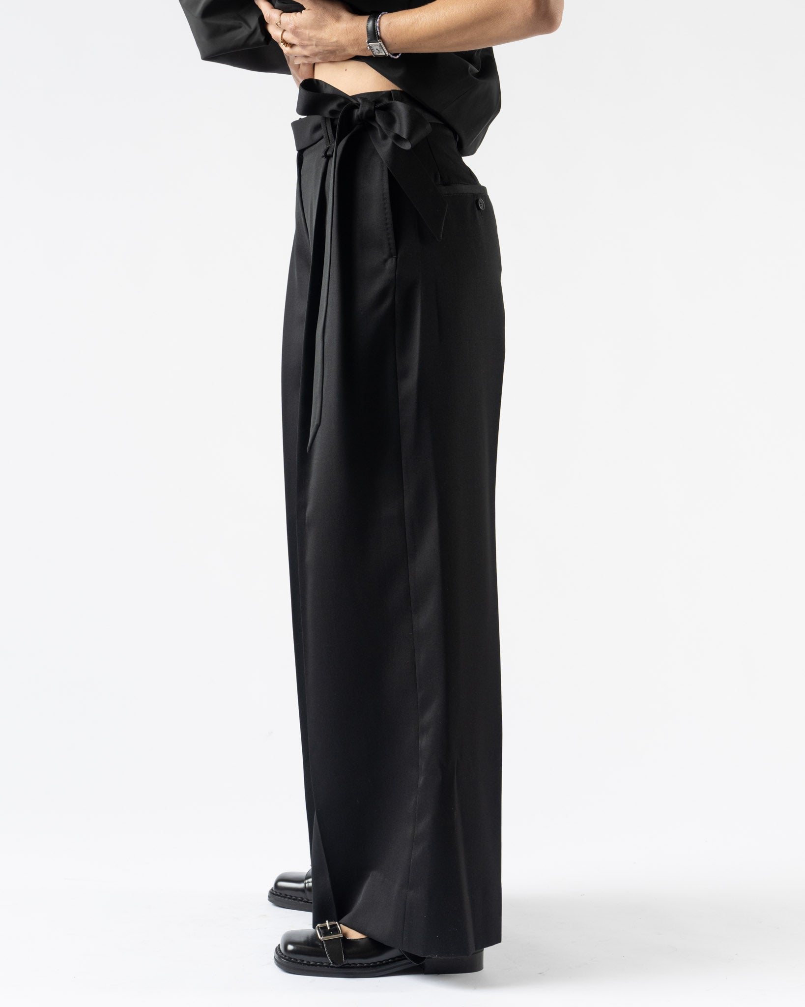 Simone Rocha Wide Leg Sash Trousers in Black
