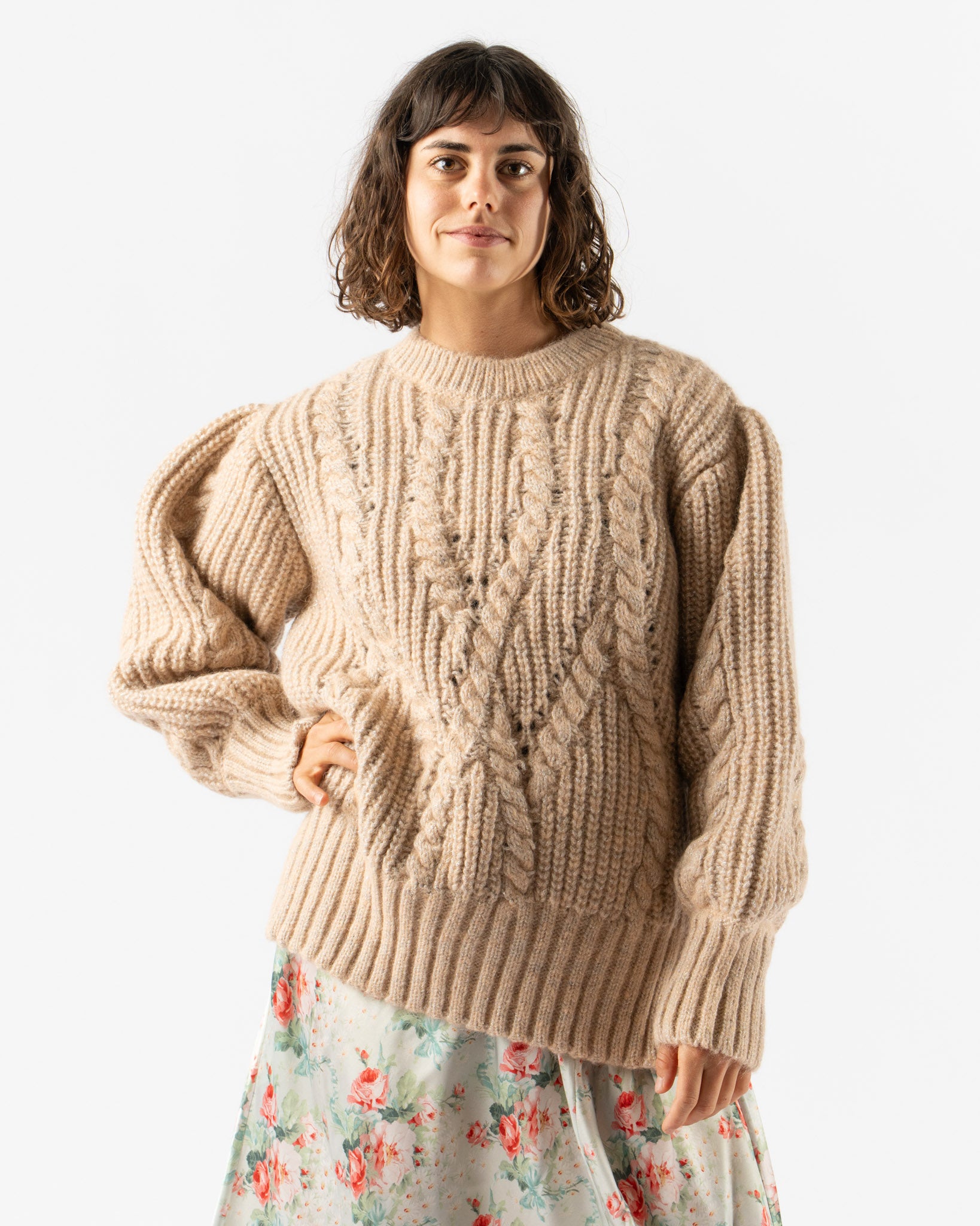 Simone Rocha Puff Sleeve Chunky Knit Jumper in Rose