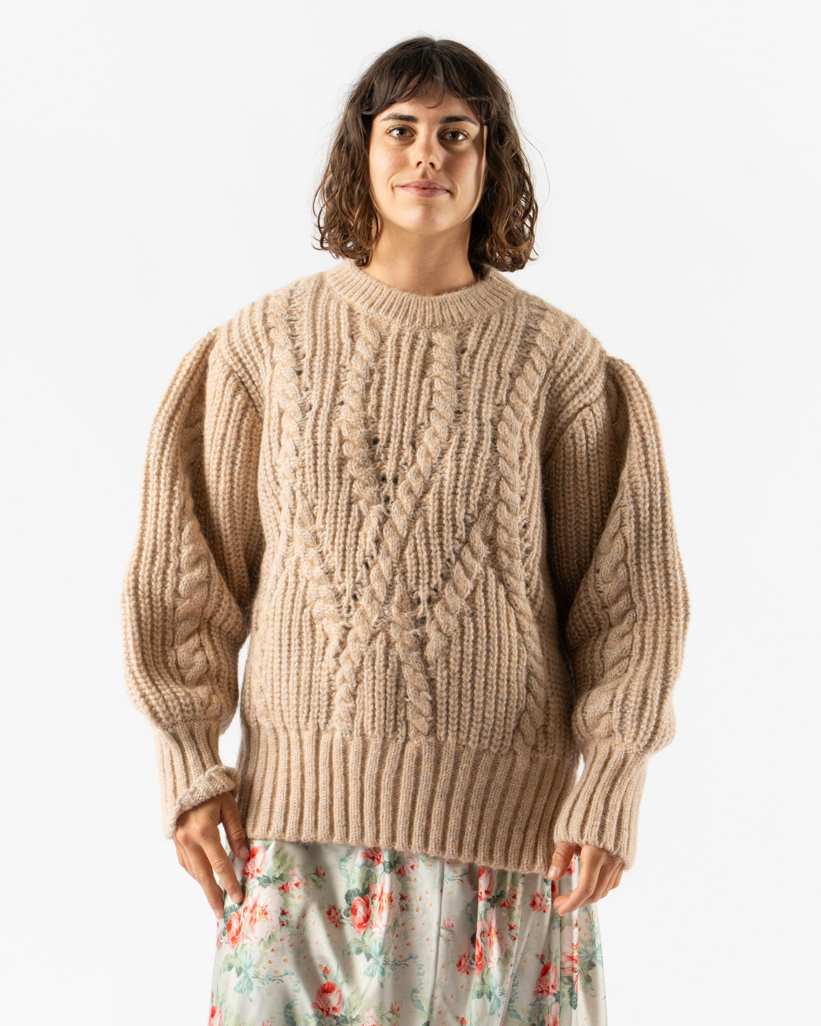 Simone Rocha Puff Sleeve Chunky Knit Jumper in Rose
