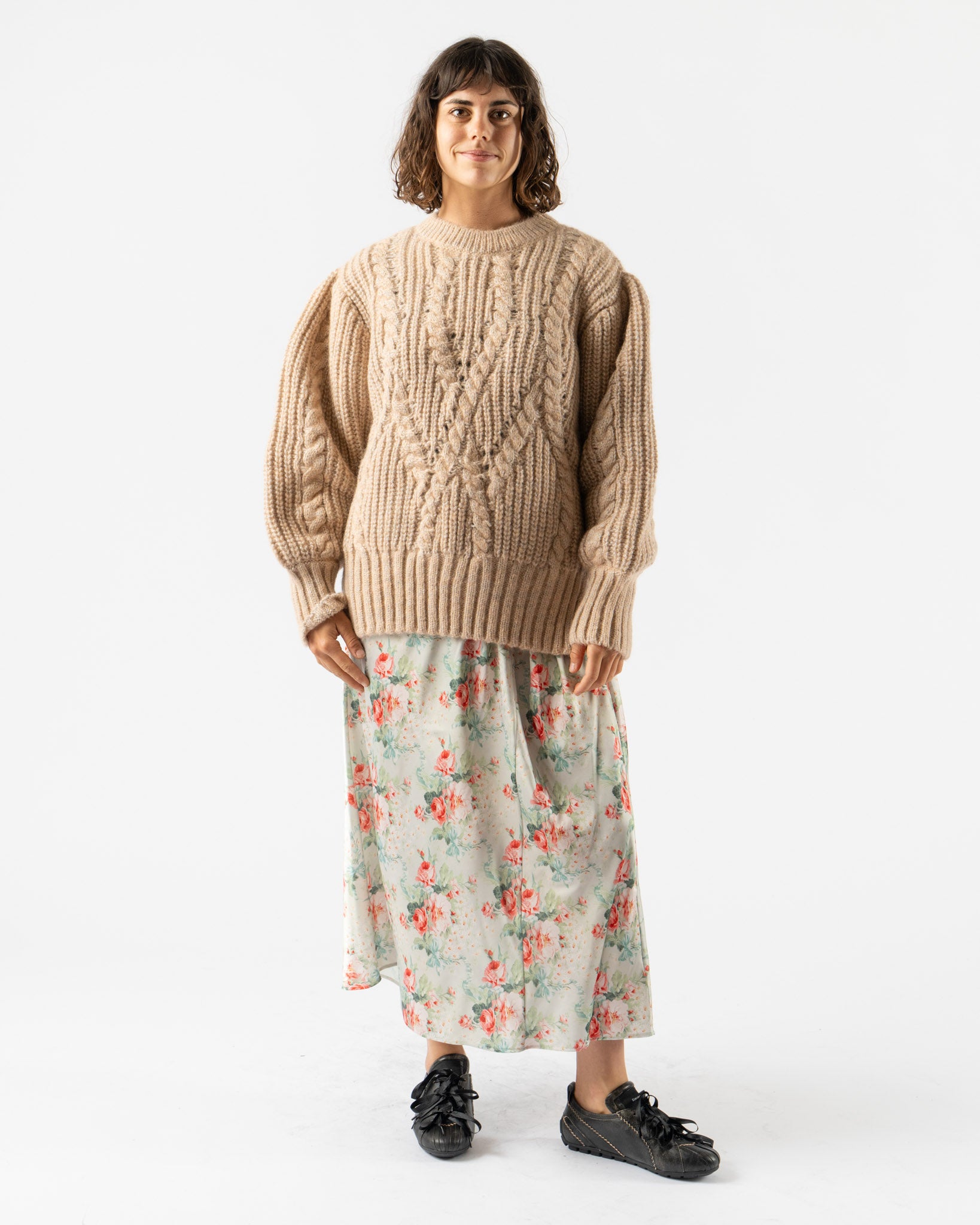 Simone Rocha Puff Sleeve Chunky Knit Jumper in Rose
