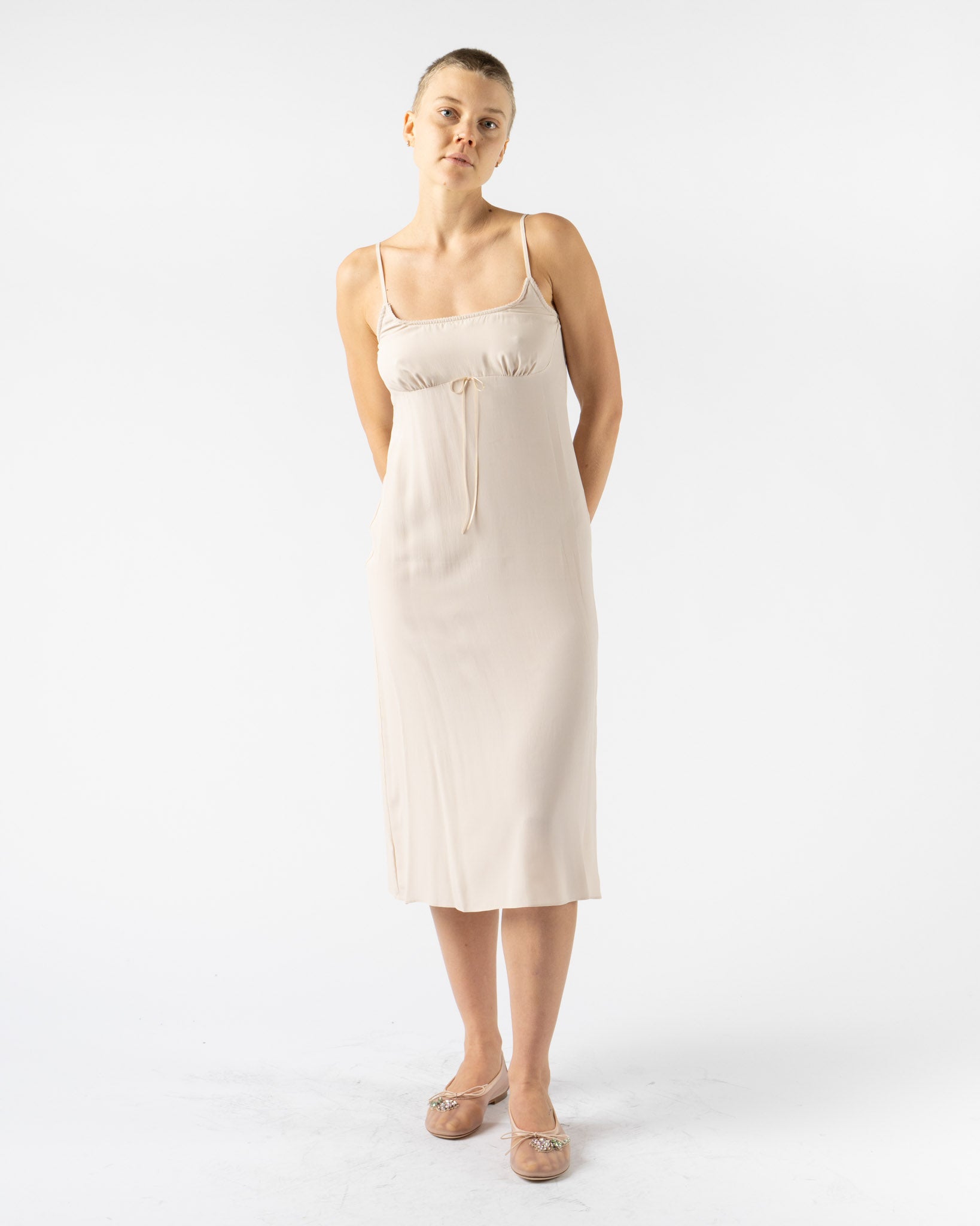 Simone Rocha Negligee Bow Detail Slip Dress in Nude Crepe de Chine Simone Rocha Negligee Bow Detail Slip Dress in Nude Crepe de Chine