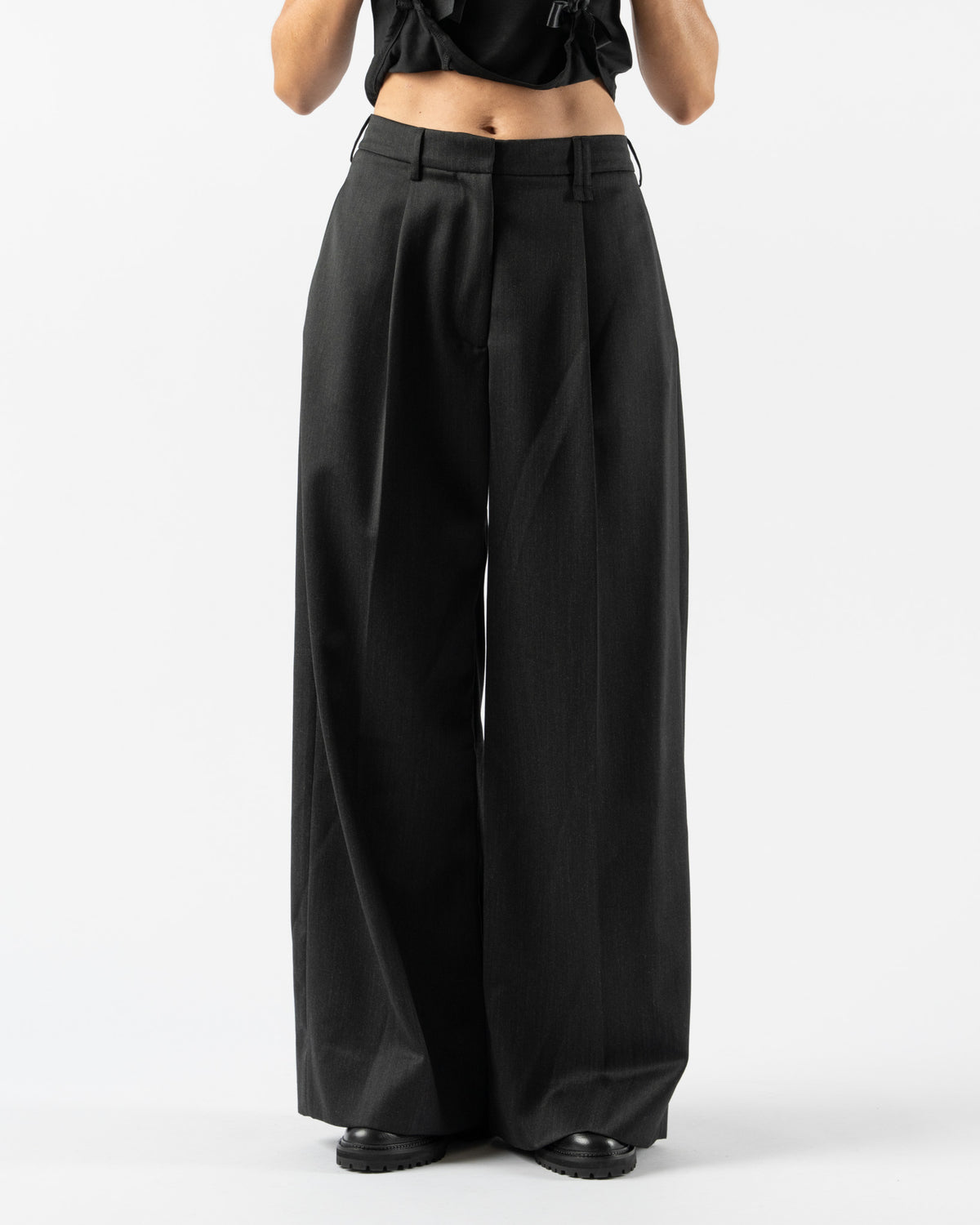 Simone Rocha Pleated Wide Leg Trousers in Black Curated at Jake 
