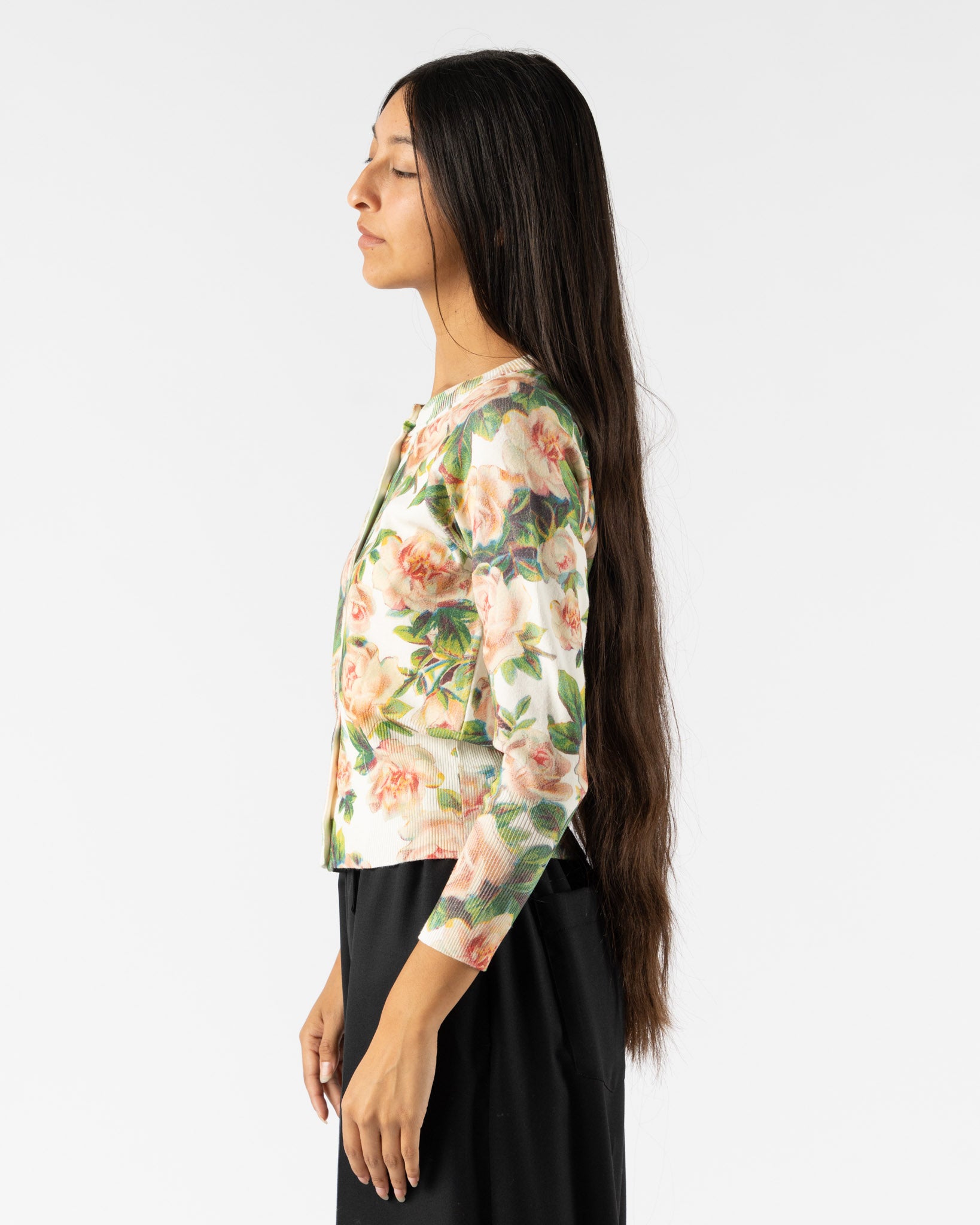 Simone Rocha Shrunken Floral Knit Cardigan in Rose