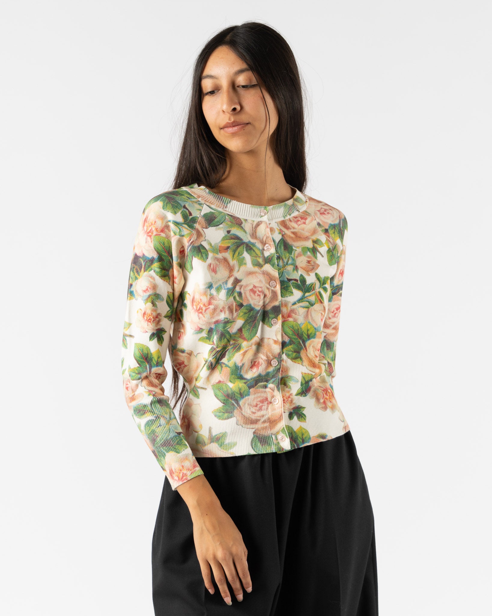 Simone Rocha Shrunken Floral Knit Cardigan in Rose Curated at Jake