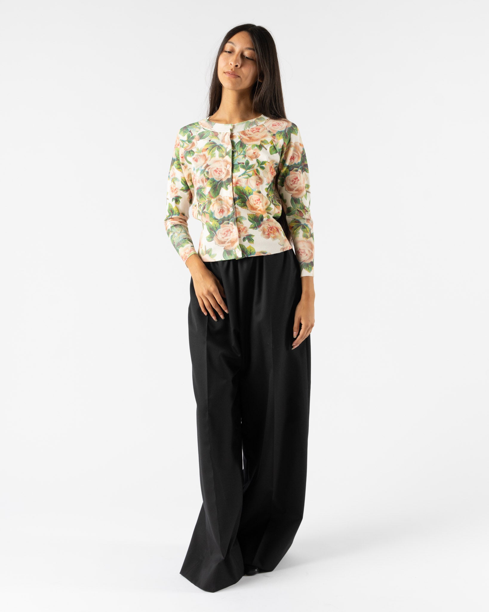 Simone Rocha Shrunken Floral Knit Cardigan in Rose