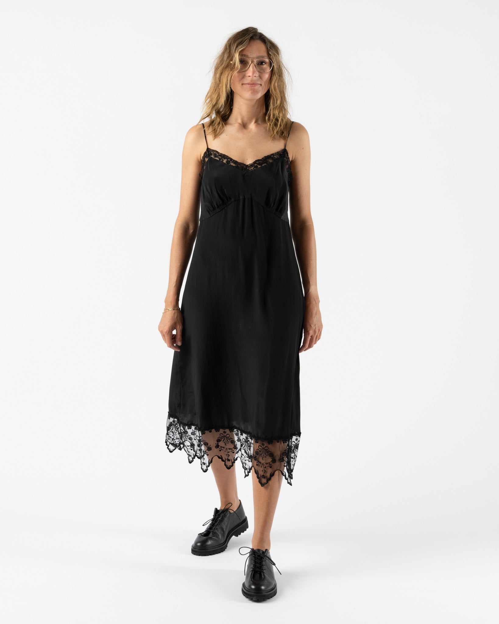 Simone Rocha Slip Dress with Lace Trim in Black Curated at Jake and Jones