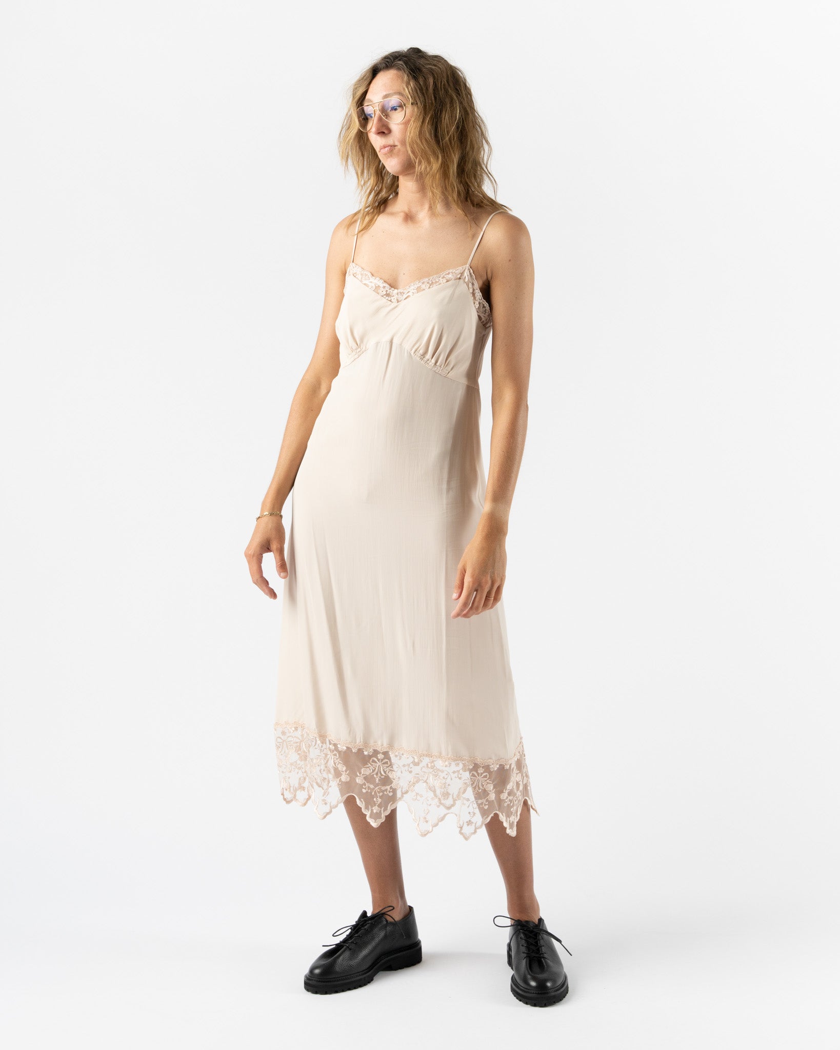 Simone Rocha Slip Dress with Lace Trim in Nude