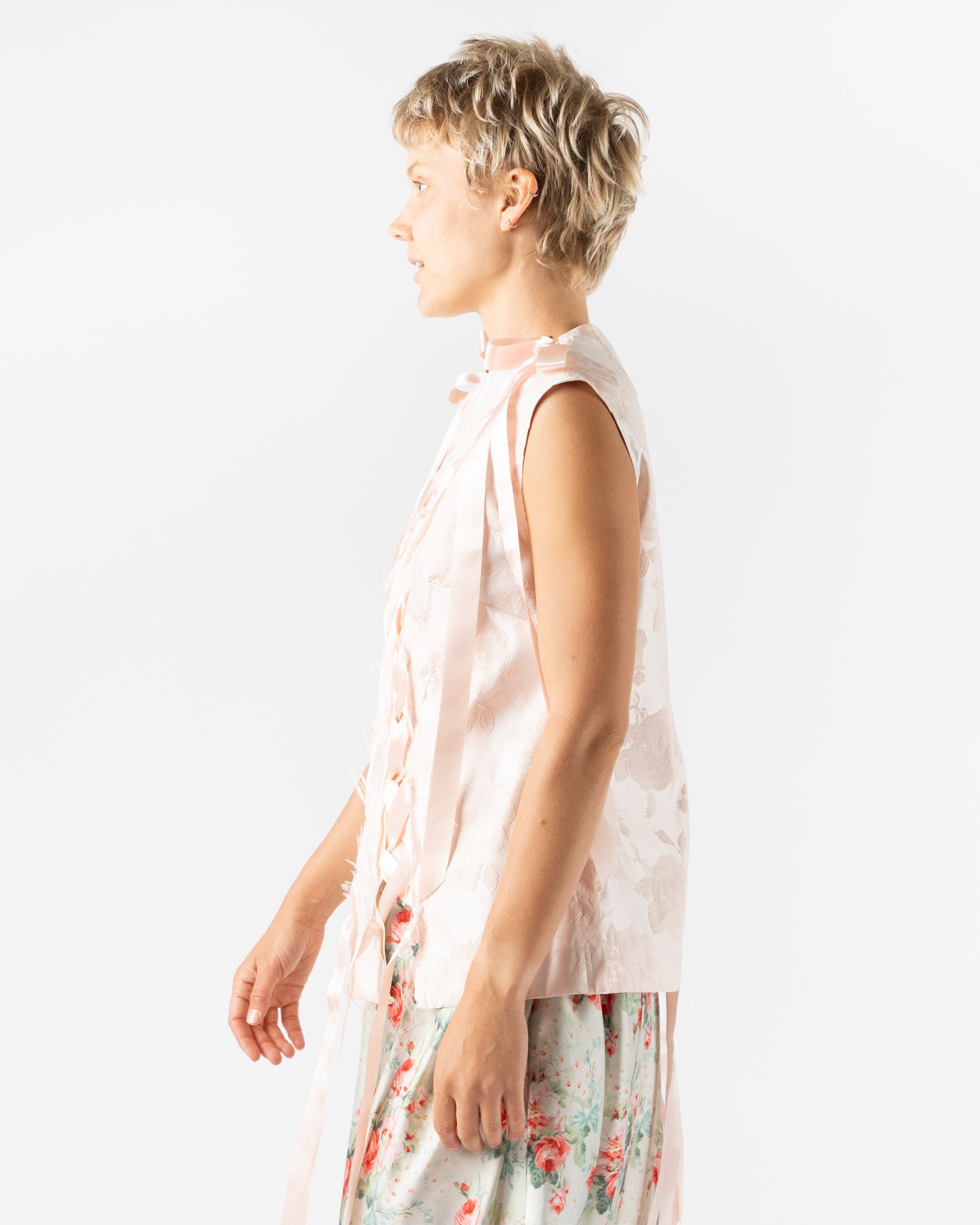 Simone Rocha Unraveling Ribon Top in Blush