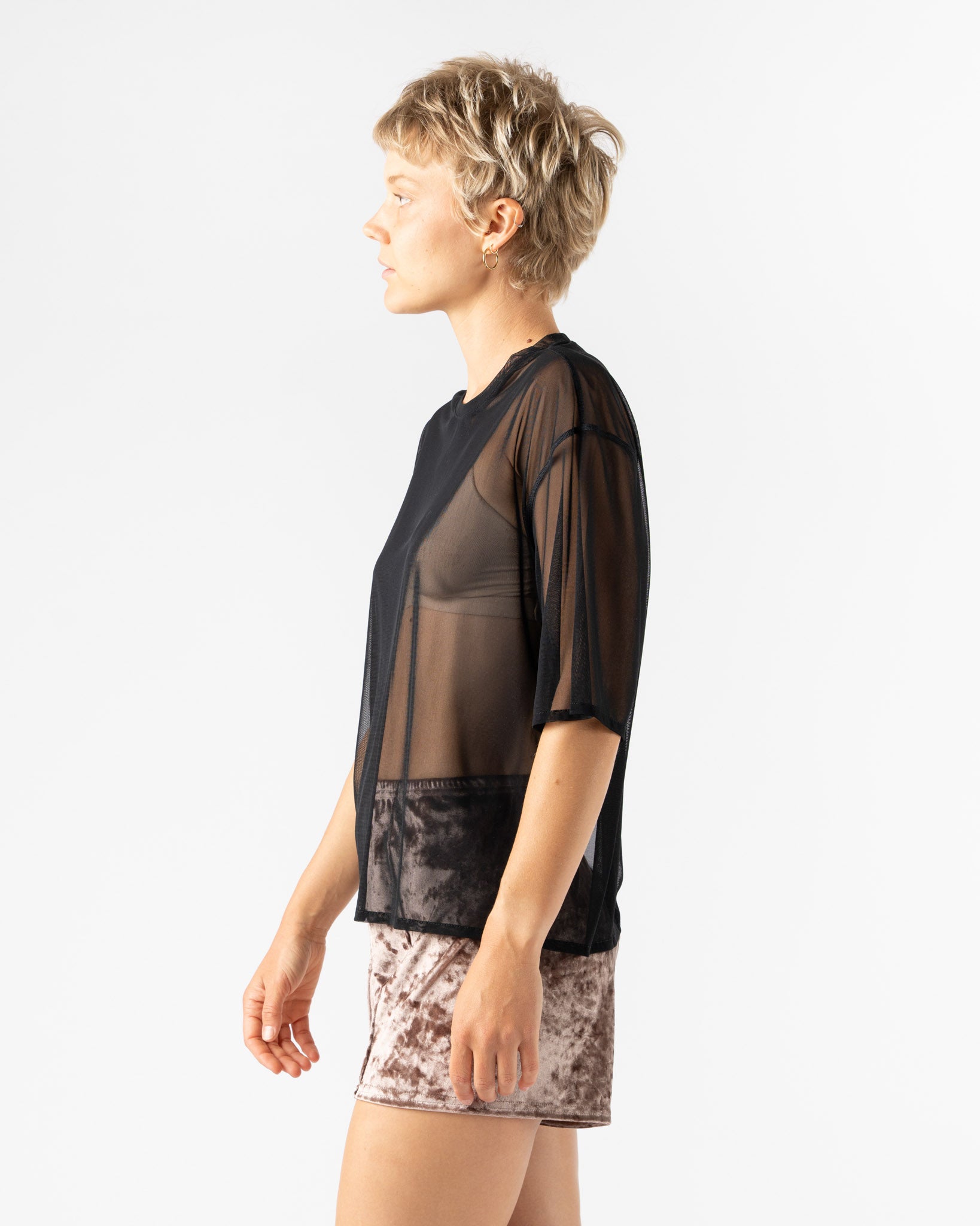 Simone Wild Mesh Oversized Tee in Black