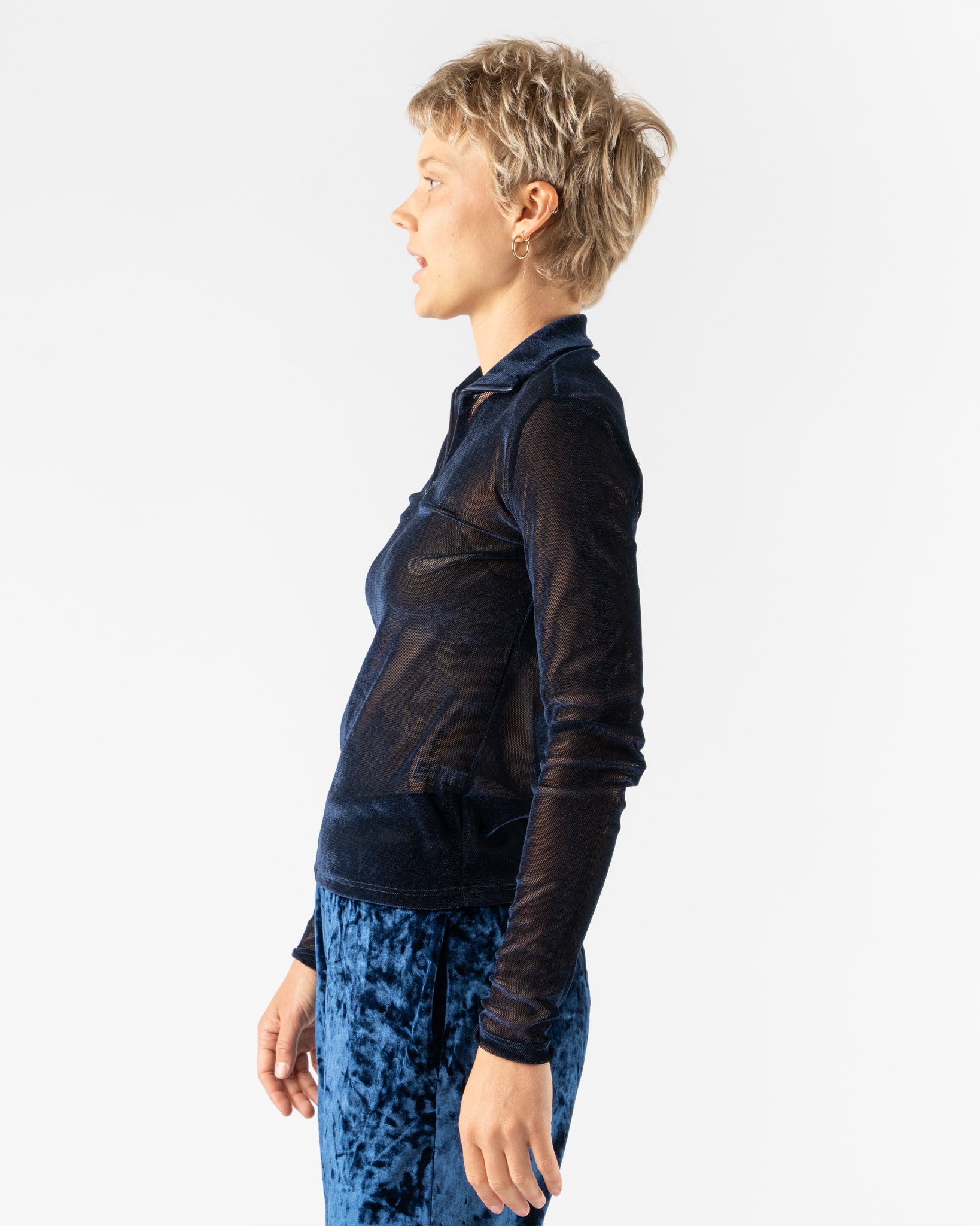 Simone Wild Mesh Velvet Ski LS Shirt in Marine
