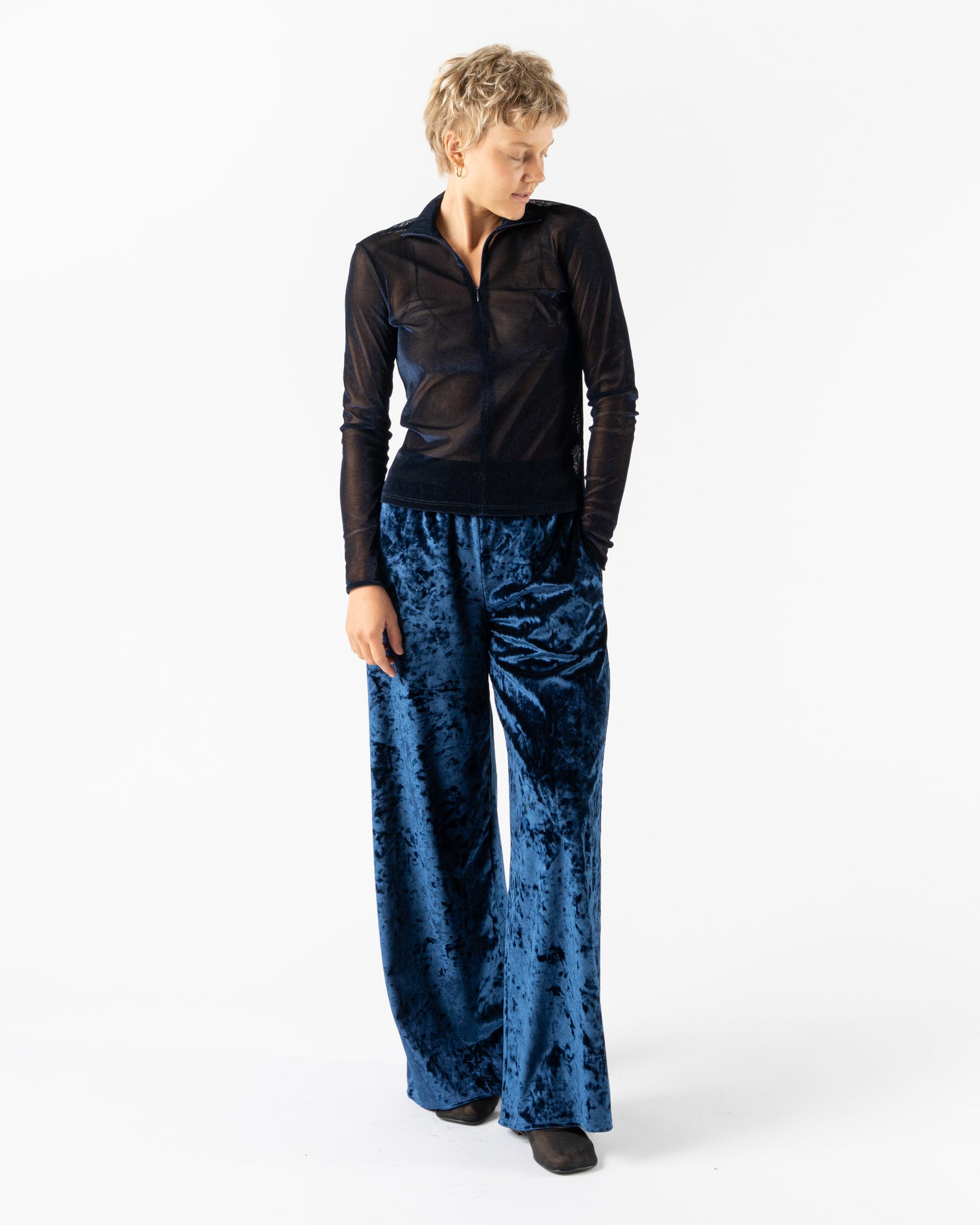 Simone Wild Mesh Velvet Ski LS Shirt in Marine