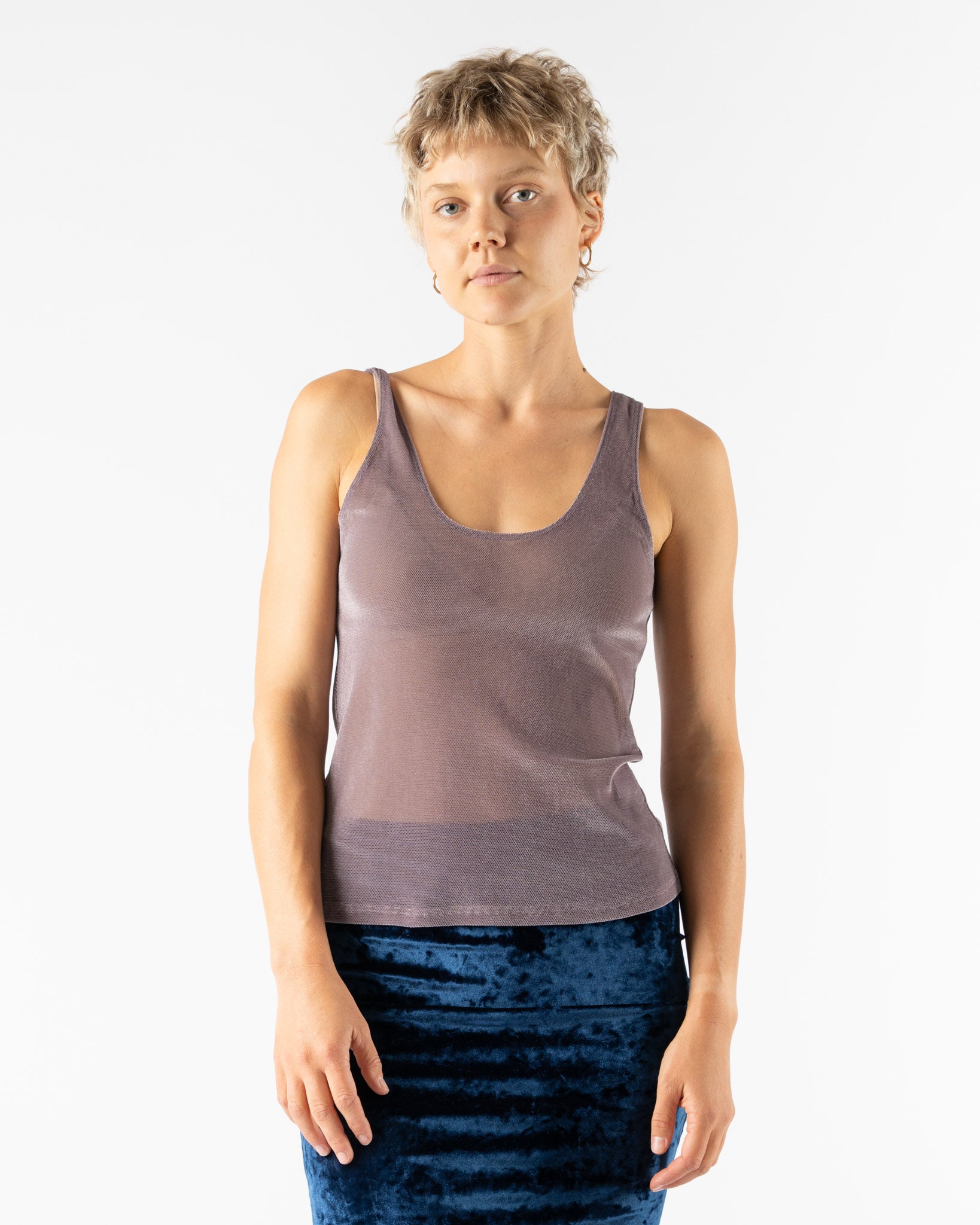 Simone Wild Mesh Velvet Tank in Mauve