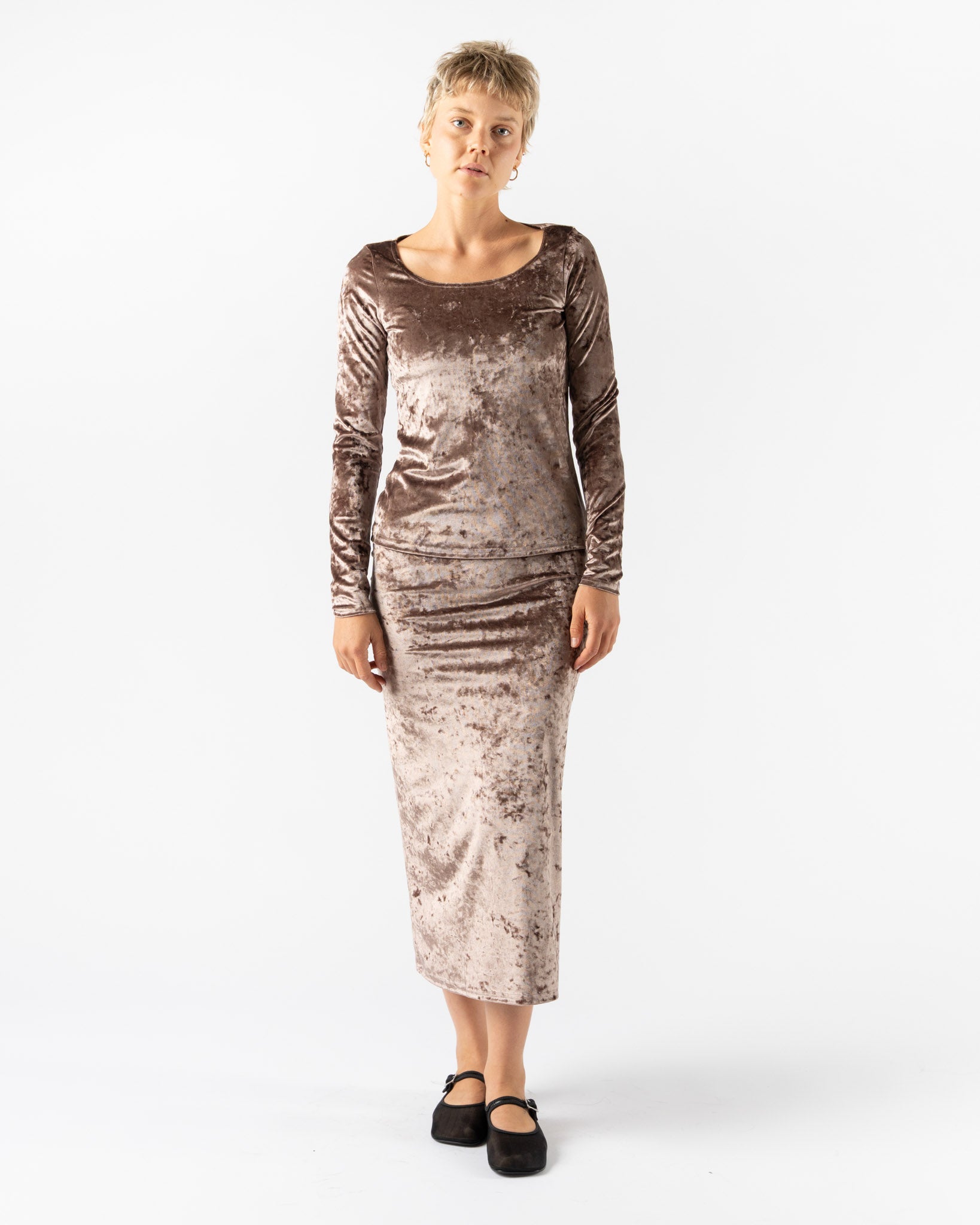 Simone Wild Velvet Low Waist Skirt in Praline