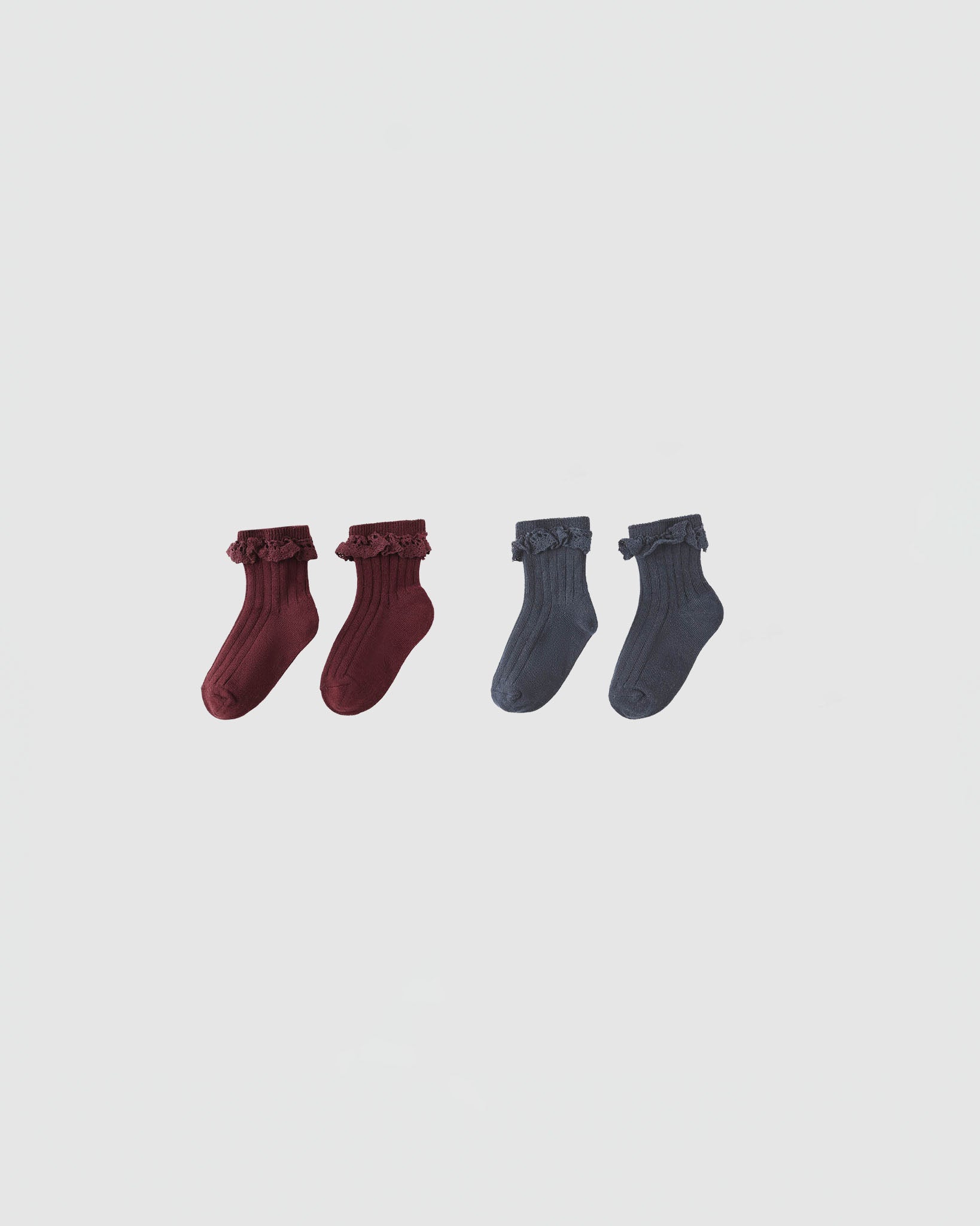 Rylee + Cru Lace Trim Socks in Burgundy/Navy