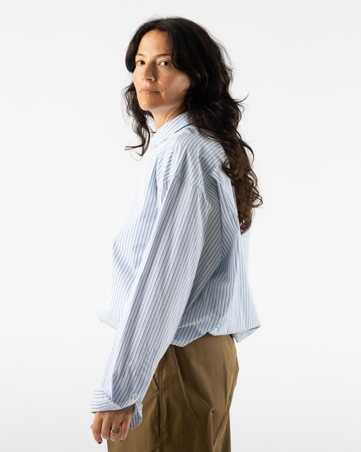 Sofie D'Hoore Bonaire Long Sleeve in Woven Blue Stripe/White