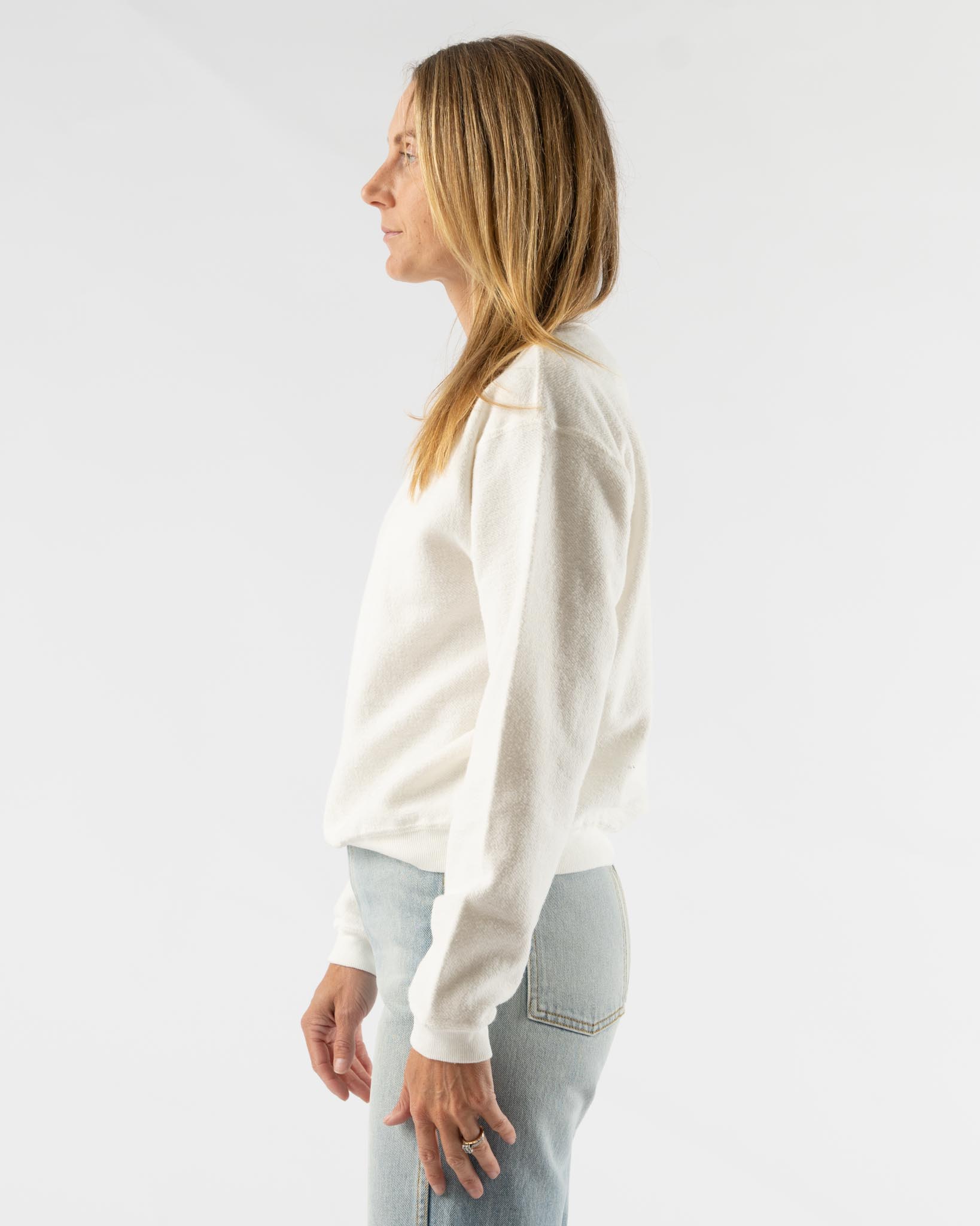 Sunray Spirit Hina Reversed Fleece Crew Neck Sweatshirt in Off White