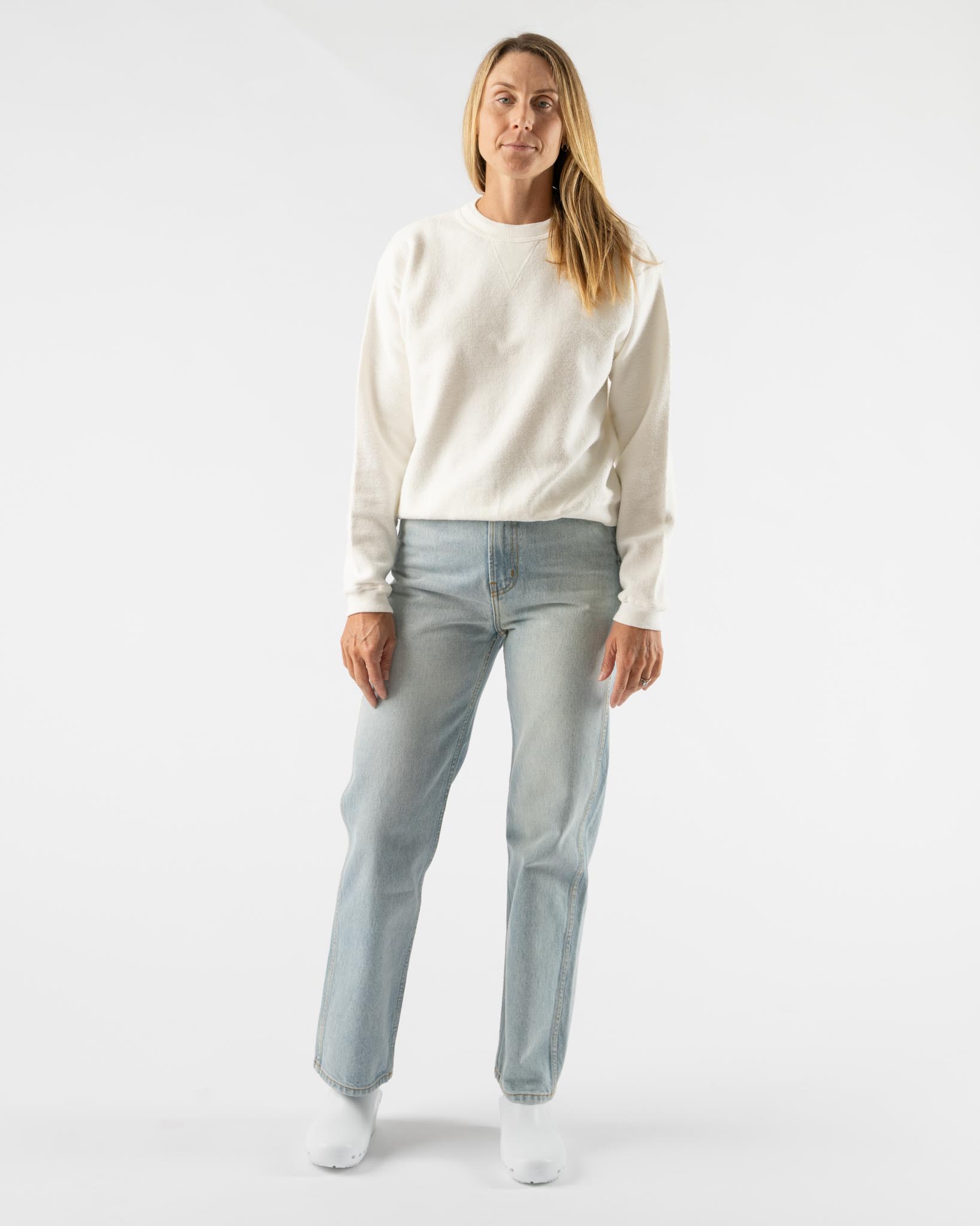Sunray Spirit Hina Reversed Fleece Crew Neck Sweatshirt in Off White