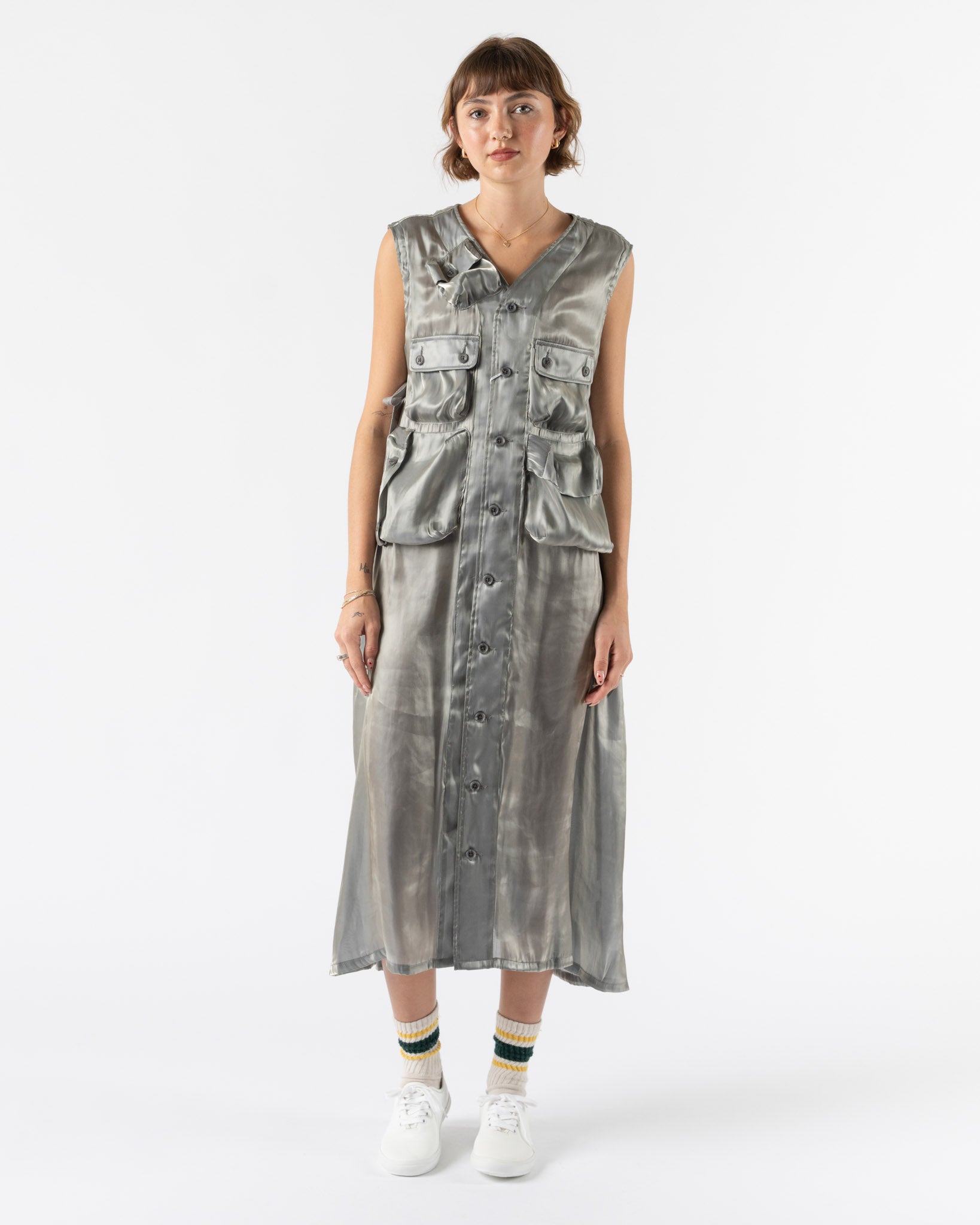 tActi C-1 Dress in Grey Satin Weave