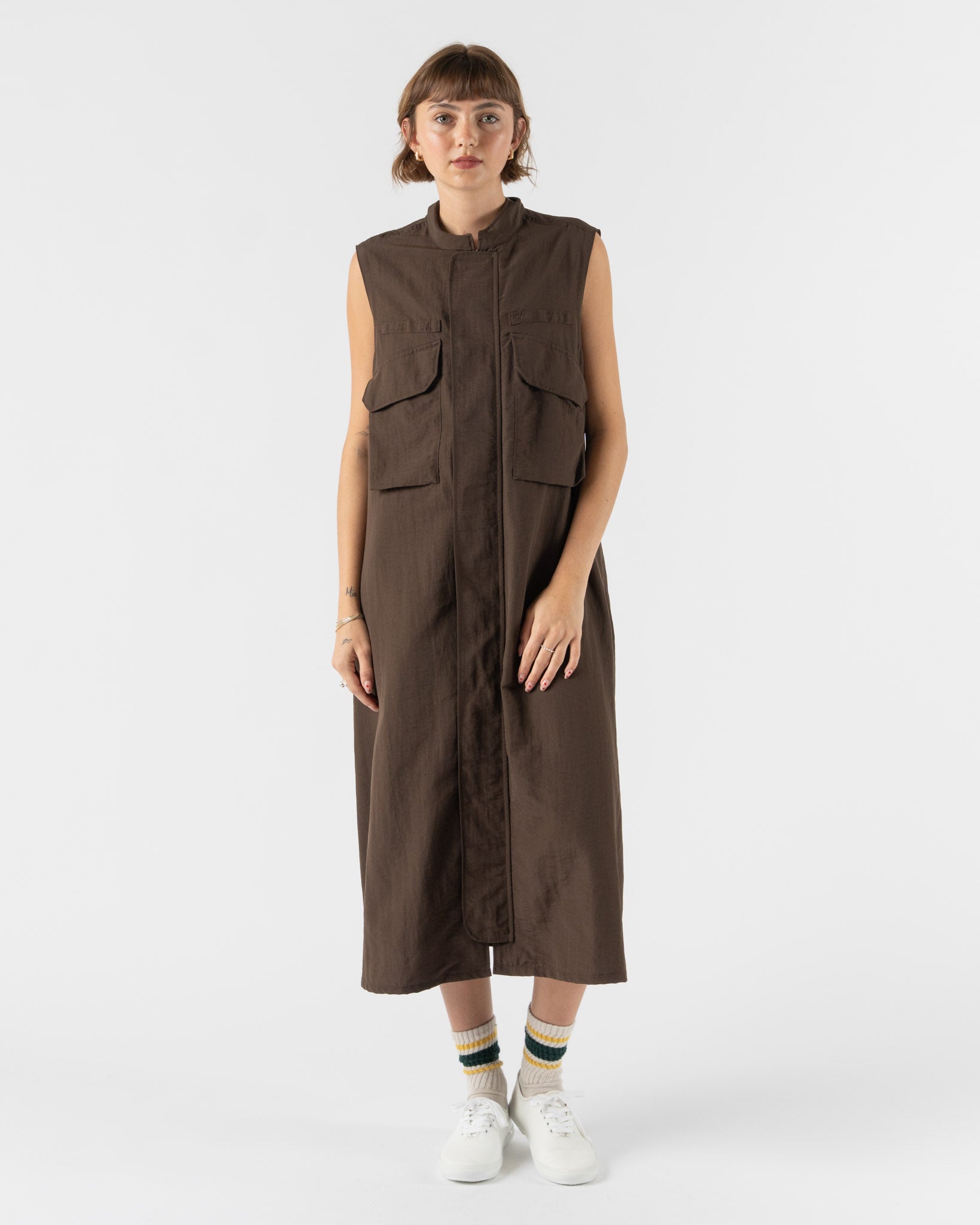 tActi Flak Dress in Brown Taslan
