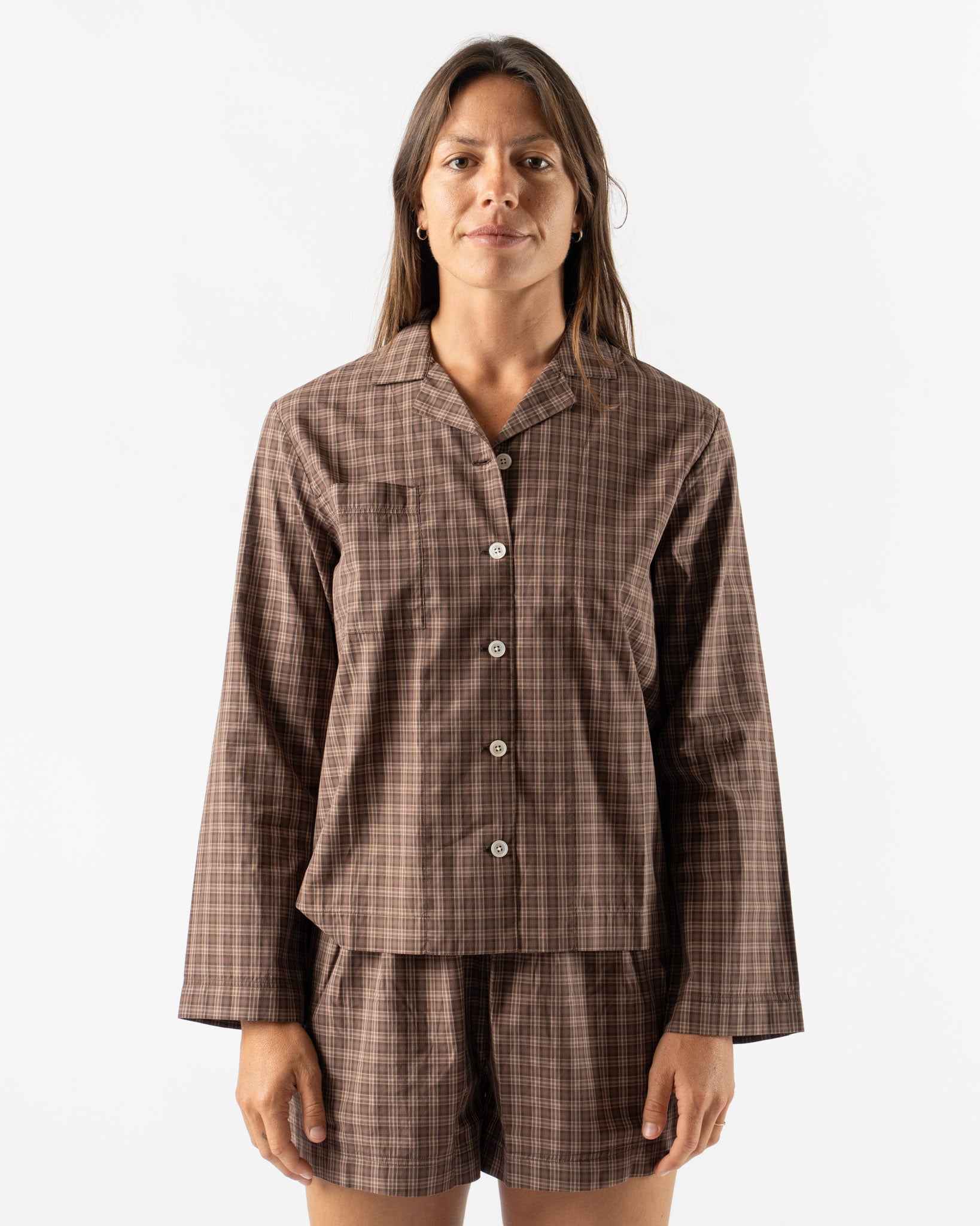 Tekla Women's Long-Sleeved Shirt in Serra Checks