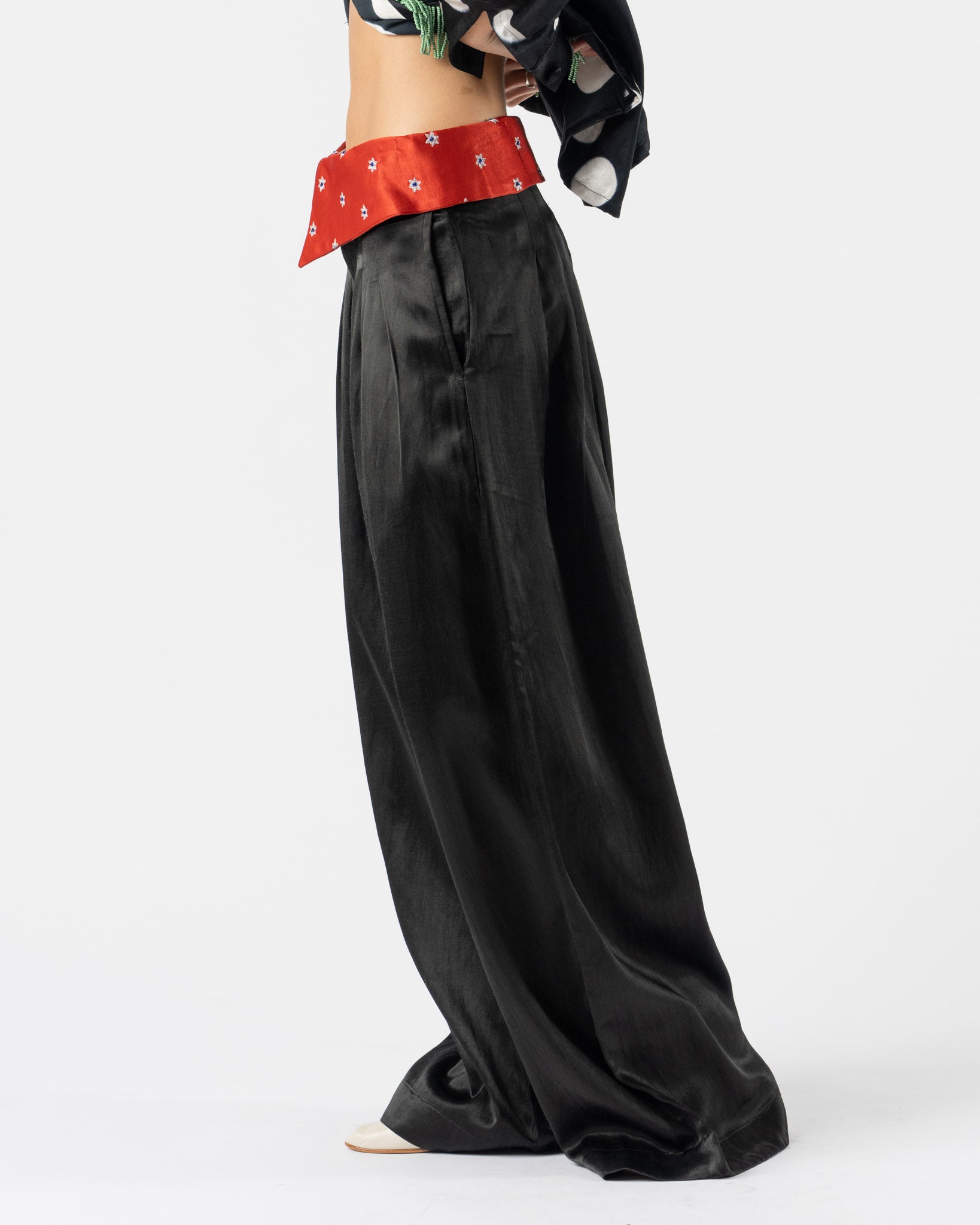 Tigra Tigra Foldover Kasab Pants in Black with Red