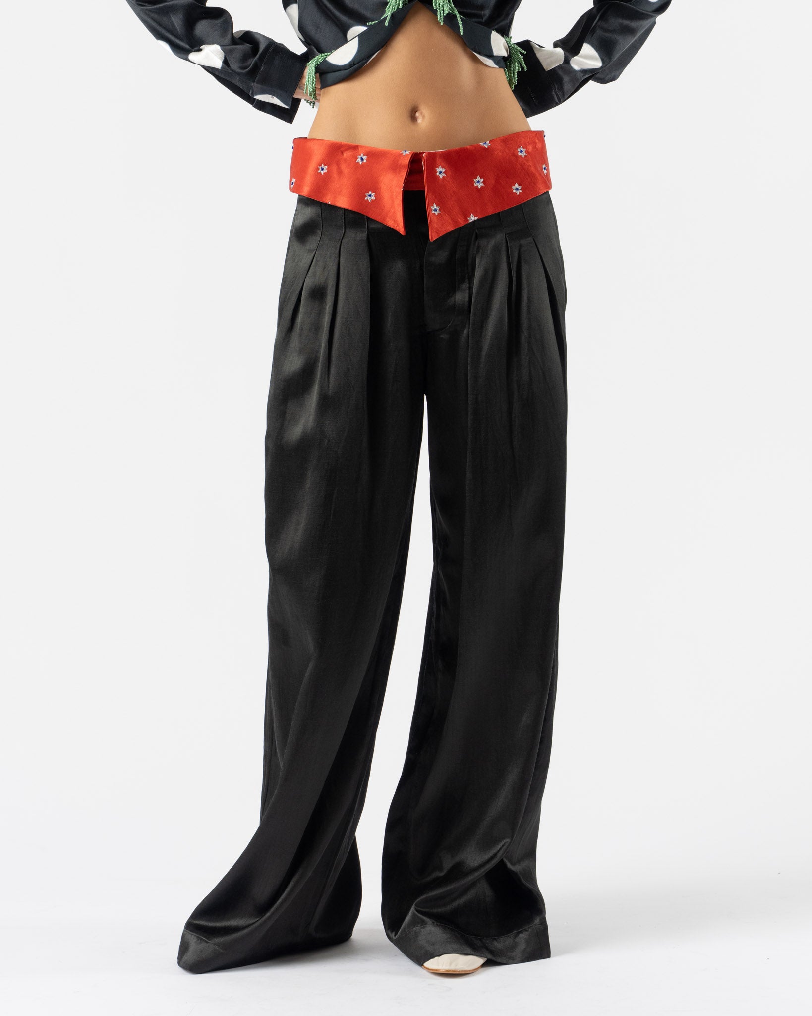 Tigra Tigra Foldover Kasab Pants in Black with Red