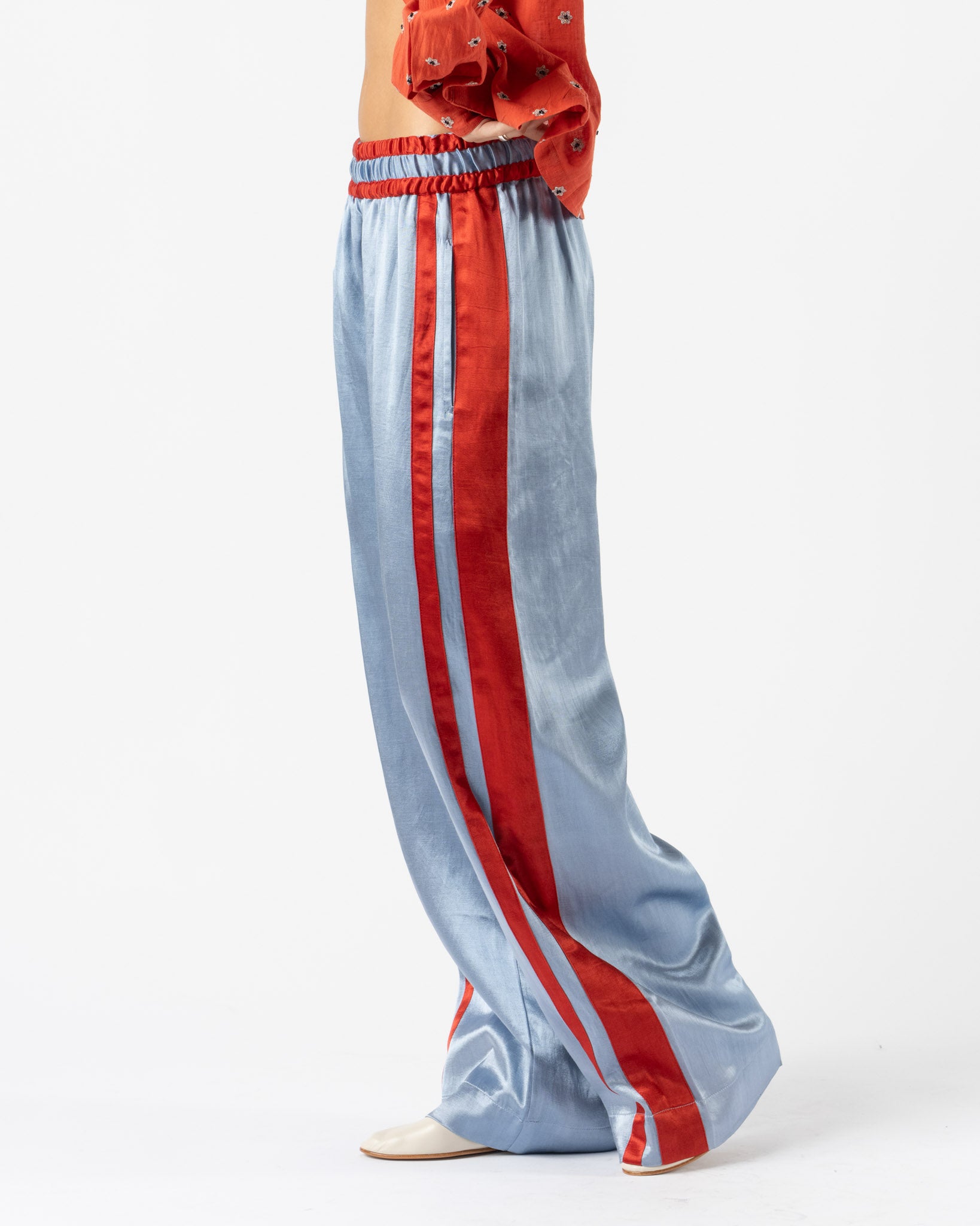 Tigra Tigra Striped Boxing Pant in Powder Blue with Red