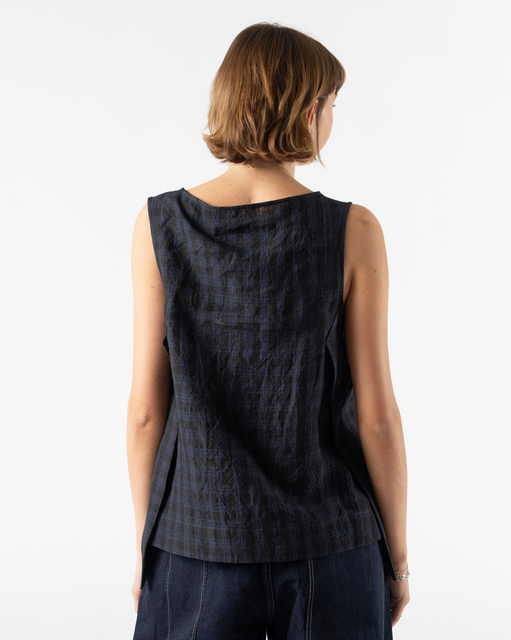 Toogood The Basketmaker Top in Linen Check Midnight